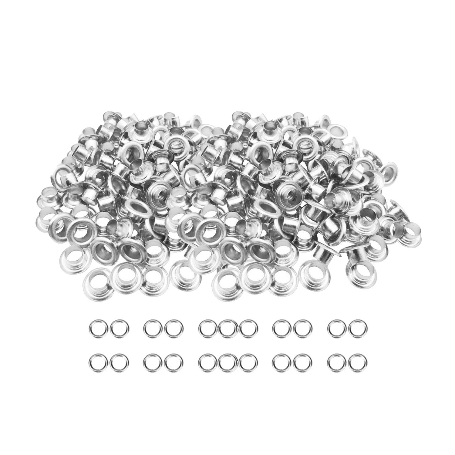 4mm Silver Eyelets & Washers - 100 Pack for Leather Craft, DIY Projects, Clothing & Shoe Repair | Durable Metal Grommets for Belts, Bags & Accessories