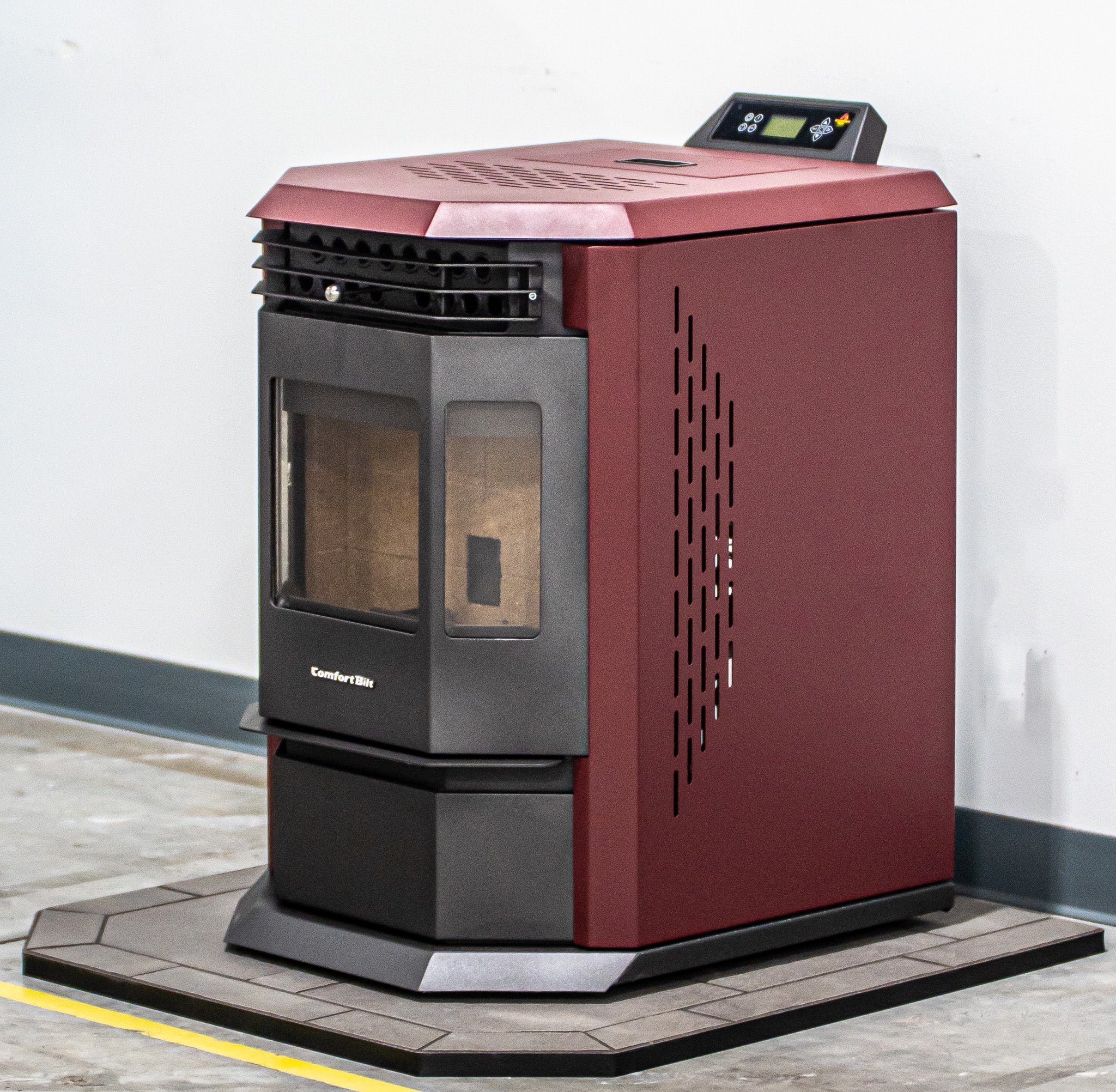 HP22 Burgundy Pellet Stove with Pewter Hearth Pad - Energy Efficient Heating Combo for Home, Cabin & RV | Winter Warmth Solution