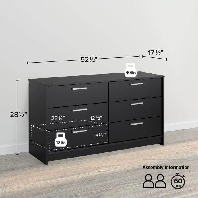 Studio Essentials 6-Drawer Dresser - White & Espresso Wooden Storage Cabinet for Bedroom Organization | Perfect for Small Spaces, Dorm Rooms & Apartment Decor