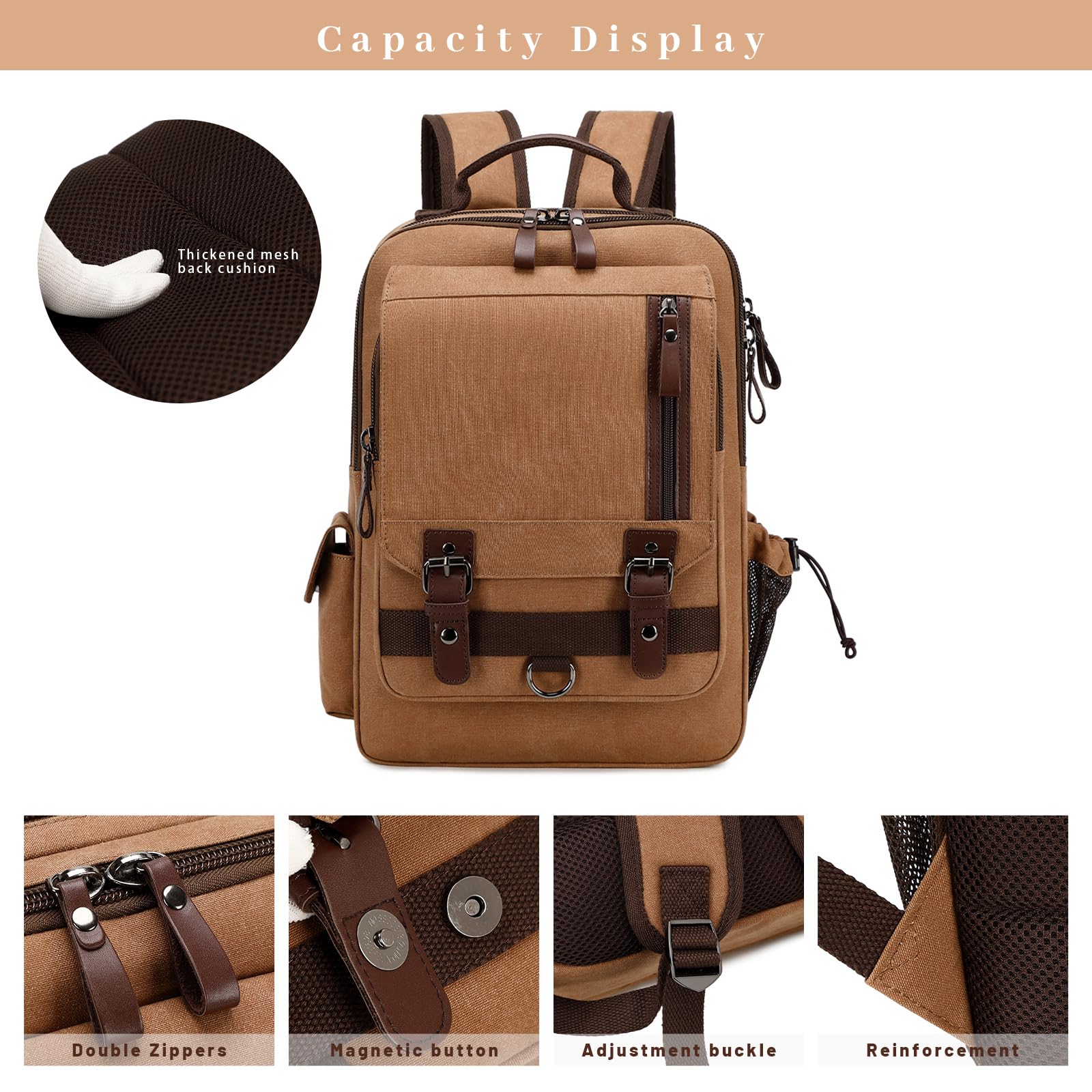 Waterproof Anti-Theft Laptop Backpack for Men - 15.6 Inch Business Travel Backpack with USB Charging Port, Durable Canvas Daypack for Work, Commuting & Outdoor Activities (Coffee Brown)