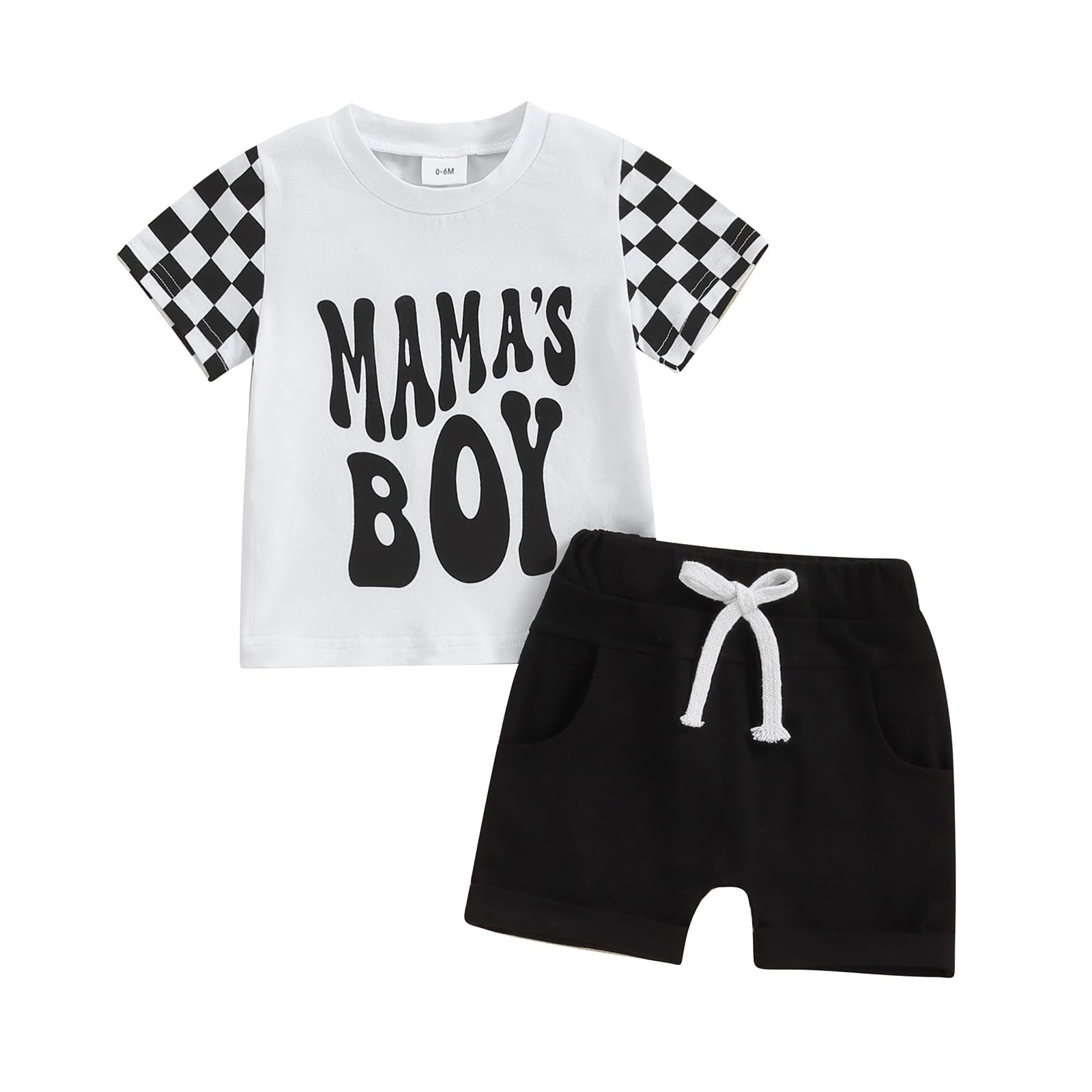 Toddler Baby Boy Summer Outfit - Checkerboard T-Shirt & Elastic Shorts Set | Newborn Infant Clothes for Playtime & Outdoor Activities