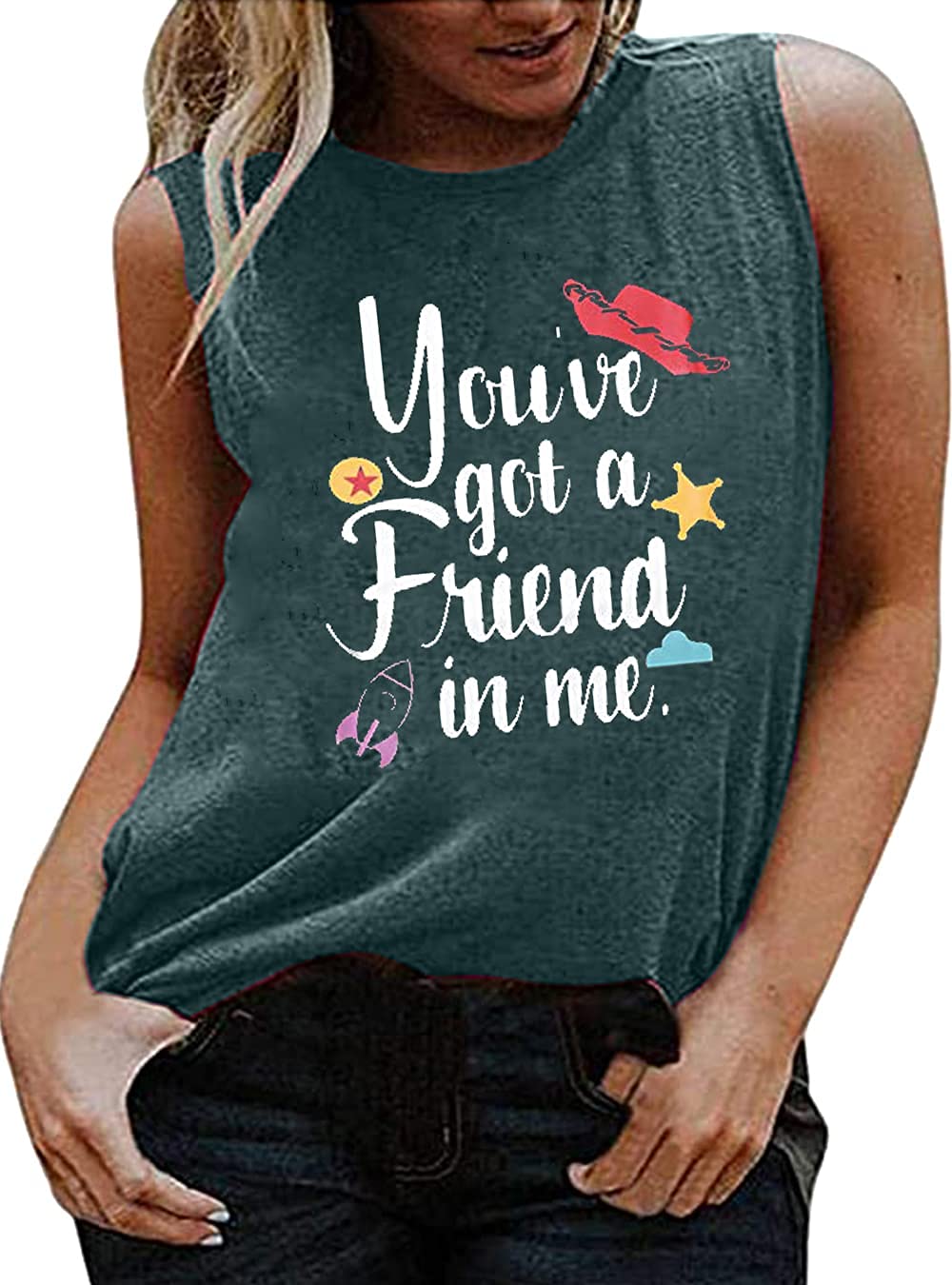Funny 'You've Got A Friend in Me' Graphic Tank Top for Women - Cute Letter Print Sleeveless Tee for Casual Wear, Summer Outfits & Disney Fans