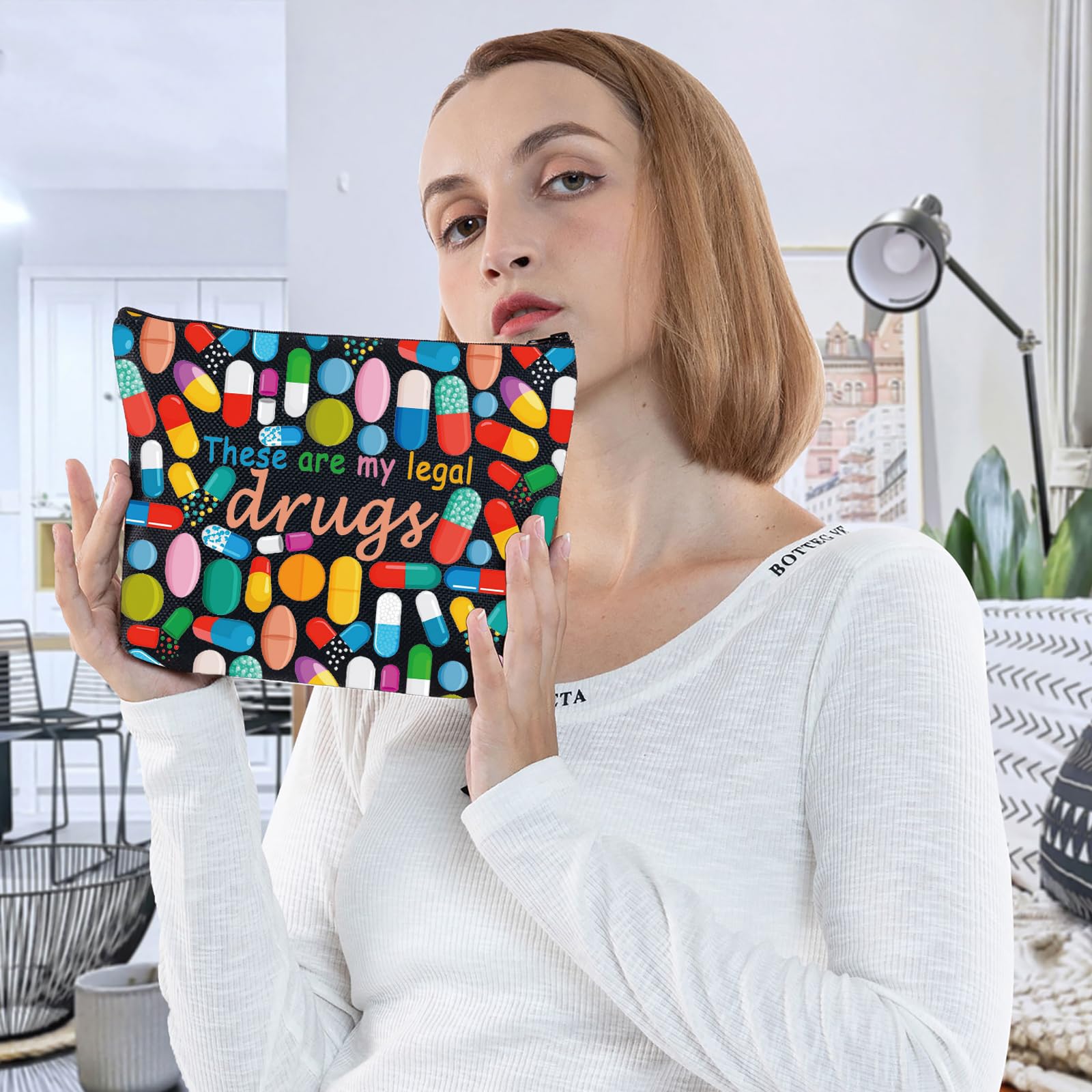 Funny Medicine Bags for Women - 'These Are My Legal Drugs' Cosmetic & Travel Pill Organizer - Perfect Gift for Patients & Friends - Great for Travel, Work & Daily Medication Storage
