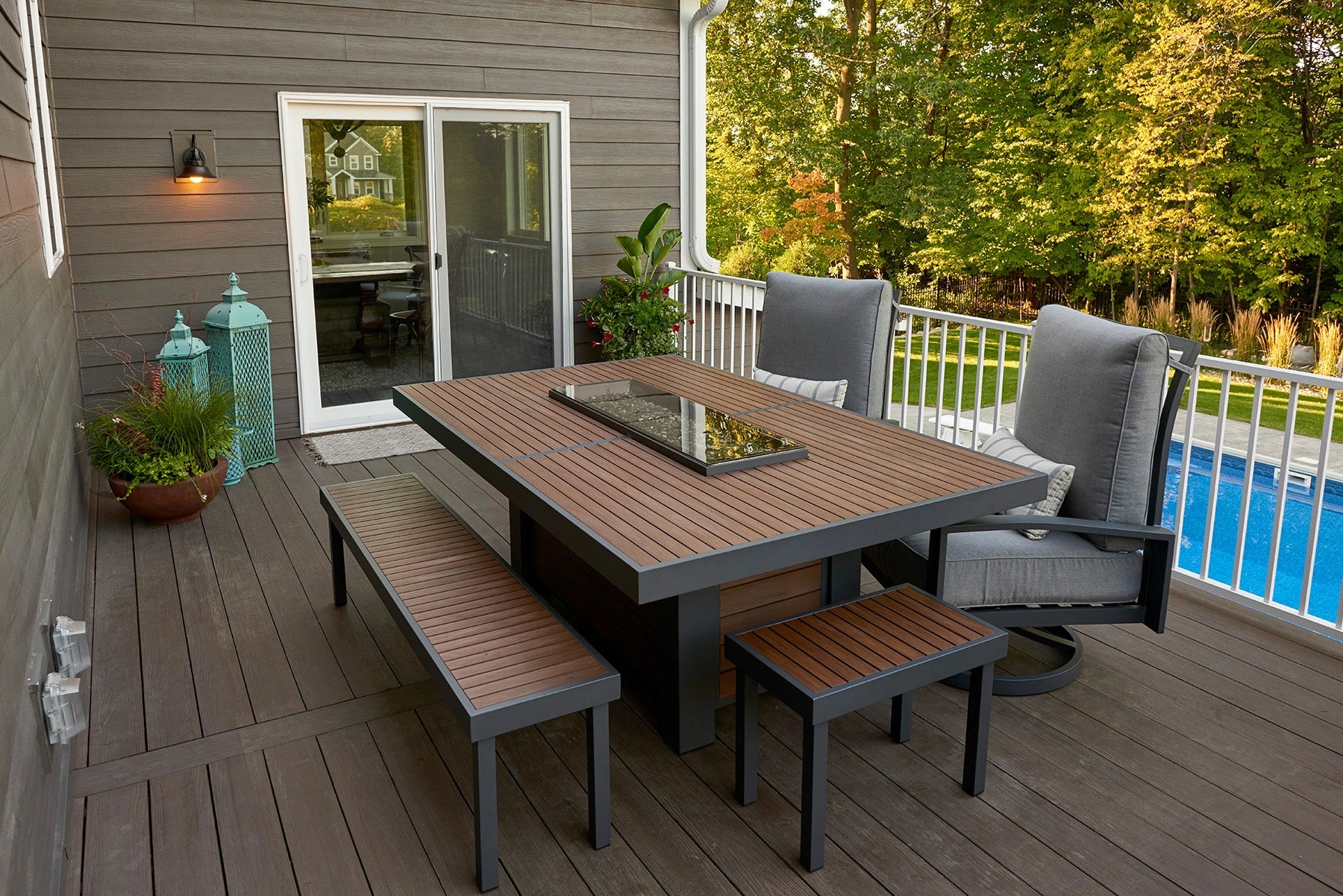 Kenwood Linear Dining Height Gas Fire Pit Table - Outdoor Patio Heater with Modern Design for Backyard, Deck, and Garden Gatherings