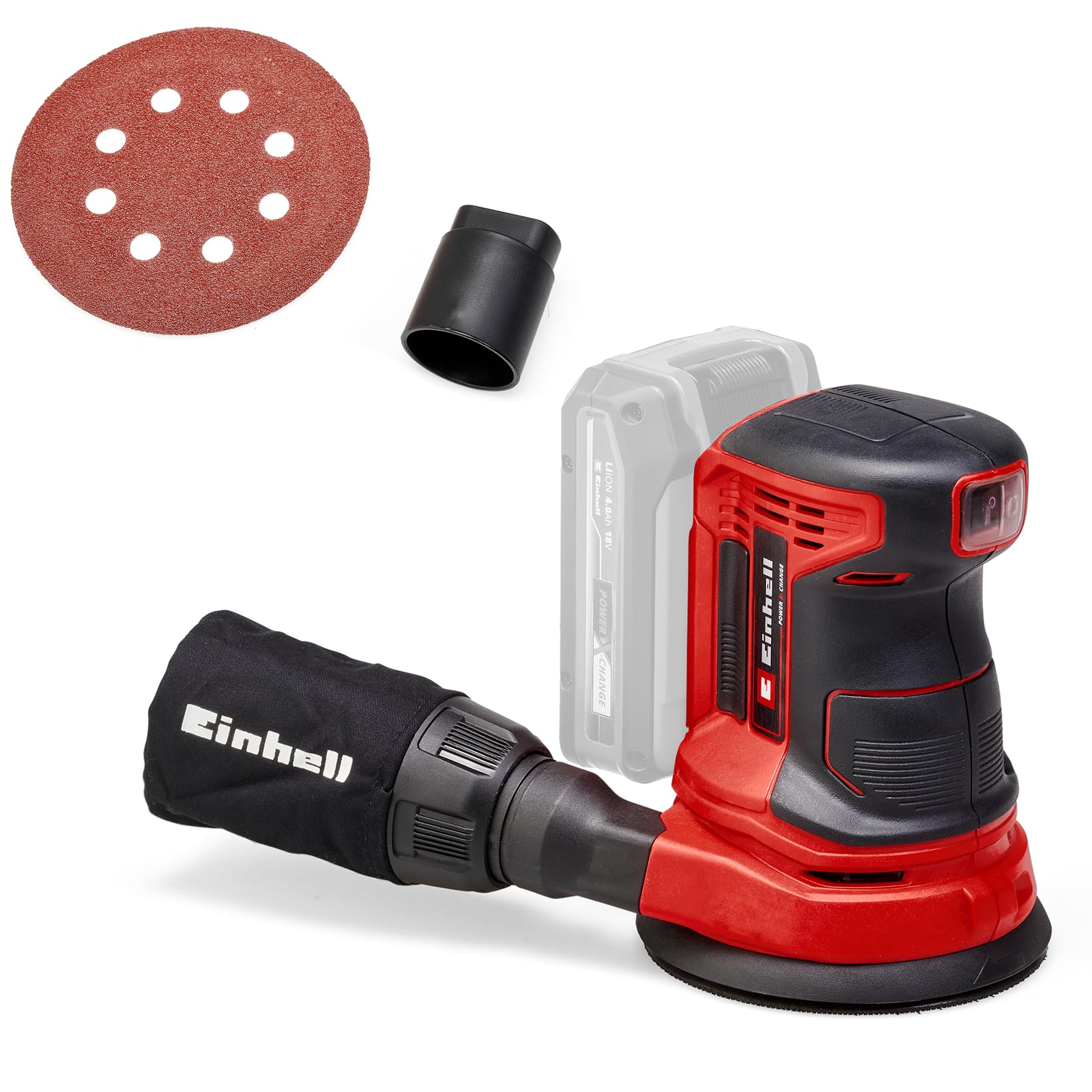 Einhell TE-RS 18 Li-Solo Power X-Change Cordless Random Orbit Sander - 18V Lithium-Ion Battery (Not Included) with Speed Control & Micro Hook-and-Loop Fastening - Includes 1x P80 Sandpaper - Perfect for Woodworking, DIY Projects & Surface Preparation