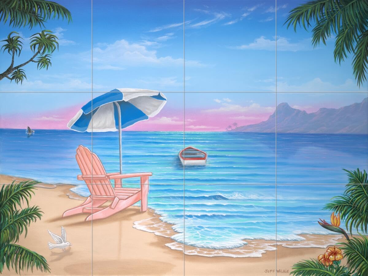 Exotic Beach Ceramic Backsplash Tile Mural - Seaside Ocean Scene by Jeff Wilkie for Kitchen, Bathroom & Shower Decor