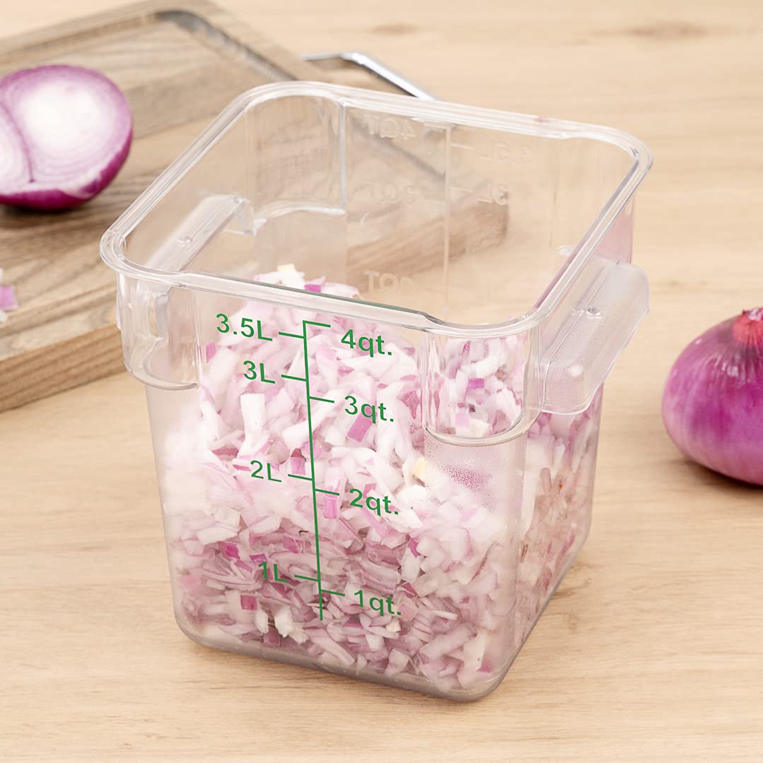 Restaurantware Met Lux 4 Quart Brine Buckets - 10 Pack Square Marinating Containers with Volume Markers, Built-In Handles | Clear & Green Plastic Dough Rising Buckets | Freezer-Safe Lids Sold Separately | Perfect for Commercial Kitchens, Bakery, Food Prep & Home Cooking
