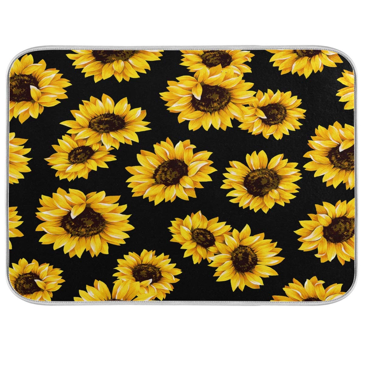 Sunflower Dish Drying Mat - Absorbent Microfiber Kitchen Pad (16x18