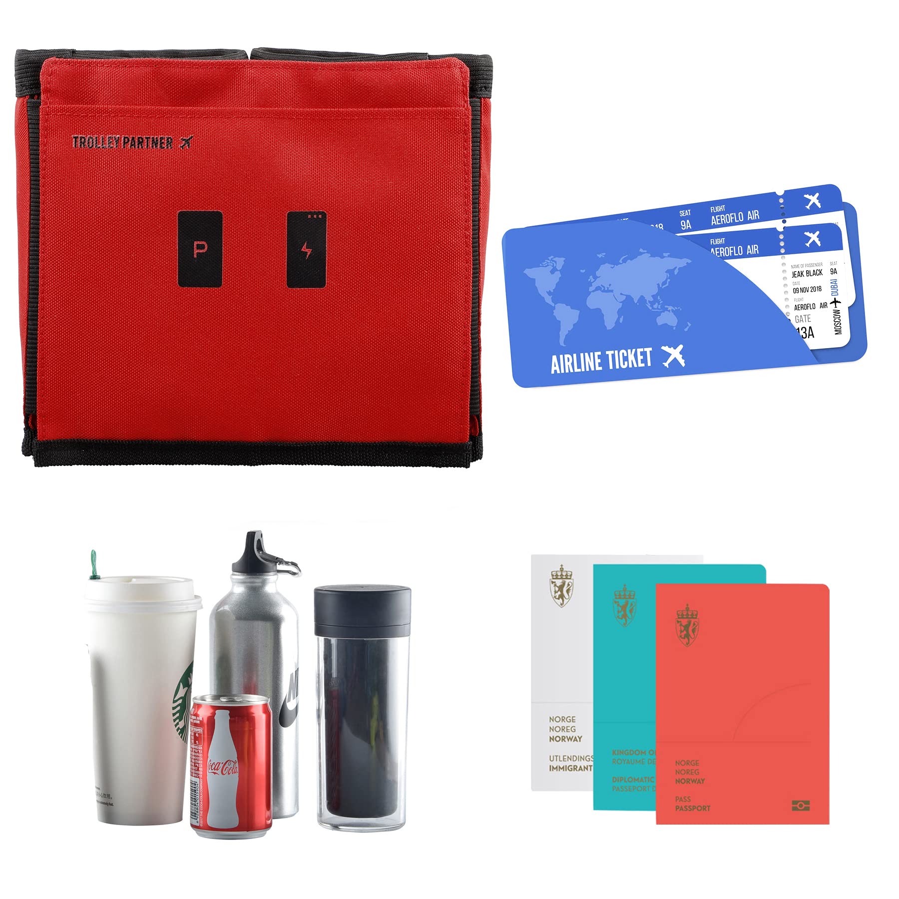 Riemot Travel Cup Holder - Leak-Proof 2 Coffee Mug Carrier for Suitcase Handles | Perfect for Flight Attendants & Travel Accessories | Use on Airplanes, Road Trips & Commuting (Red)