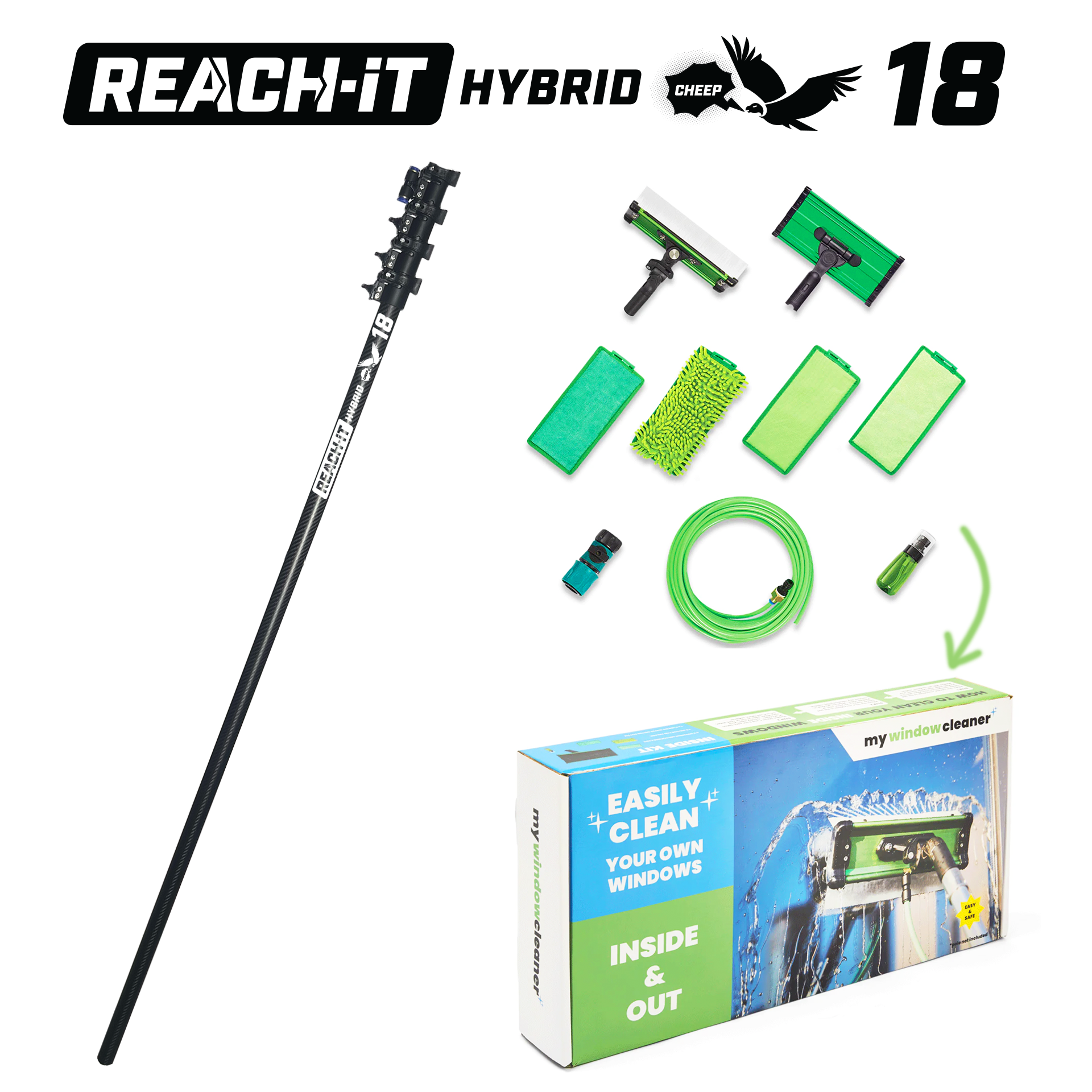 REACH iT 'CHEEP' Water Fed Pole System - Lightweight Telescopic Window Cleaning Pole for High-Rise Buildings, Solar Panels & Hard-to-Reach Surfaces - Perfect for Professional Cleaners & Home Use