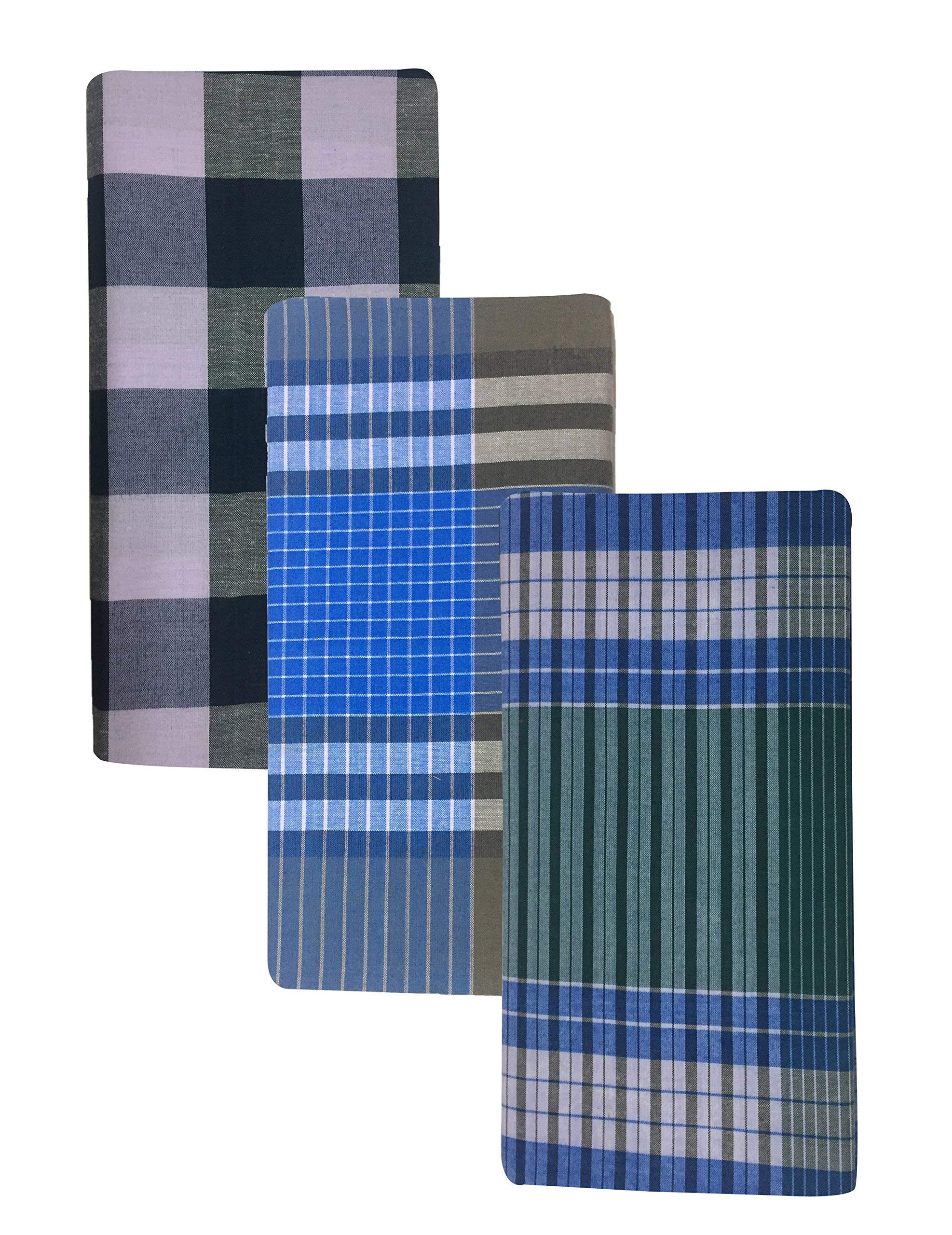 Men's 2.10 Meter Cotton Multi-Color Lungi Set (Pack of 3) - Comfortable & Breathable Traditional Wrap for Casual Wear, Home Relaxation & Summer Outfits