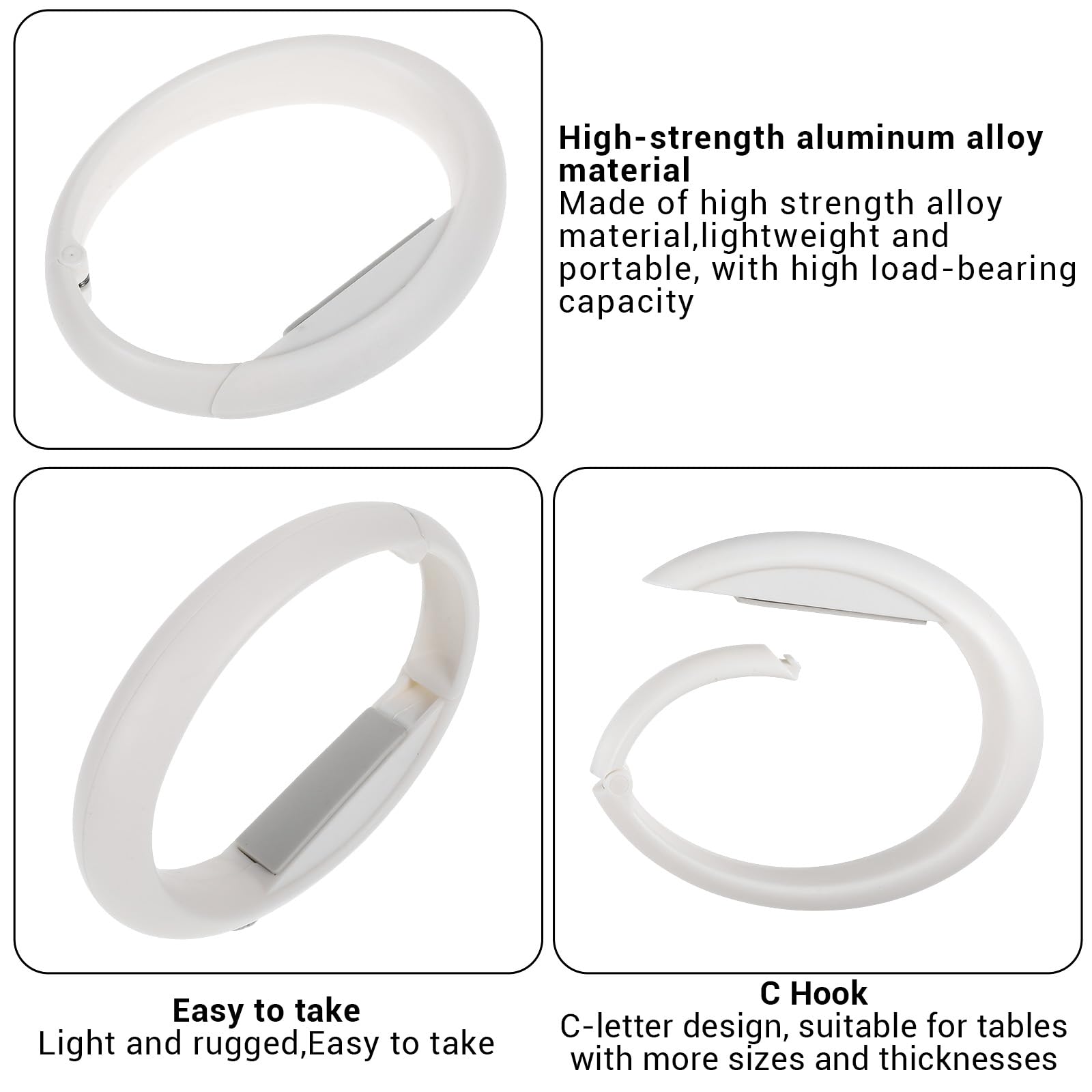 2Pcs Heavy Duty C-Shaped Purse Hanger for Table - Foldable Bag Hook Holder for Handbags, Purses & Heavy Items - Durable Desk Hanger for Restaurants, Travel & Shopping (White)
