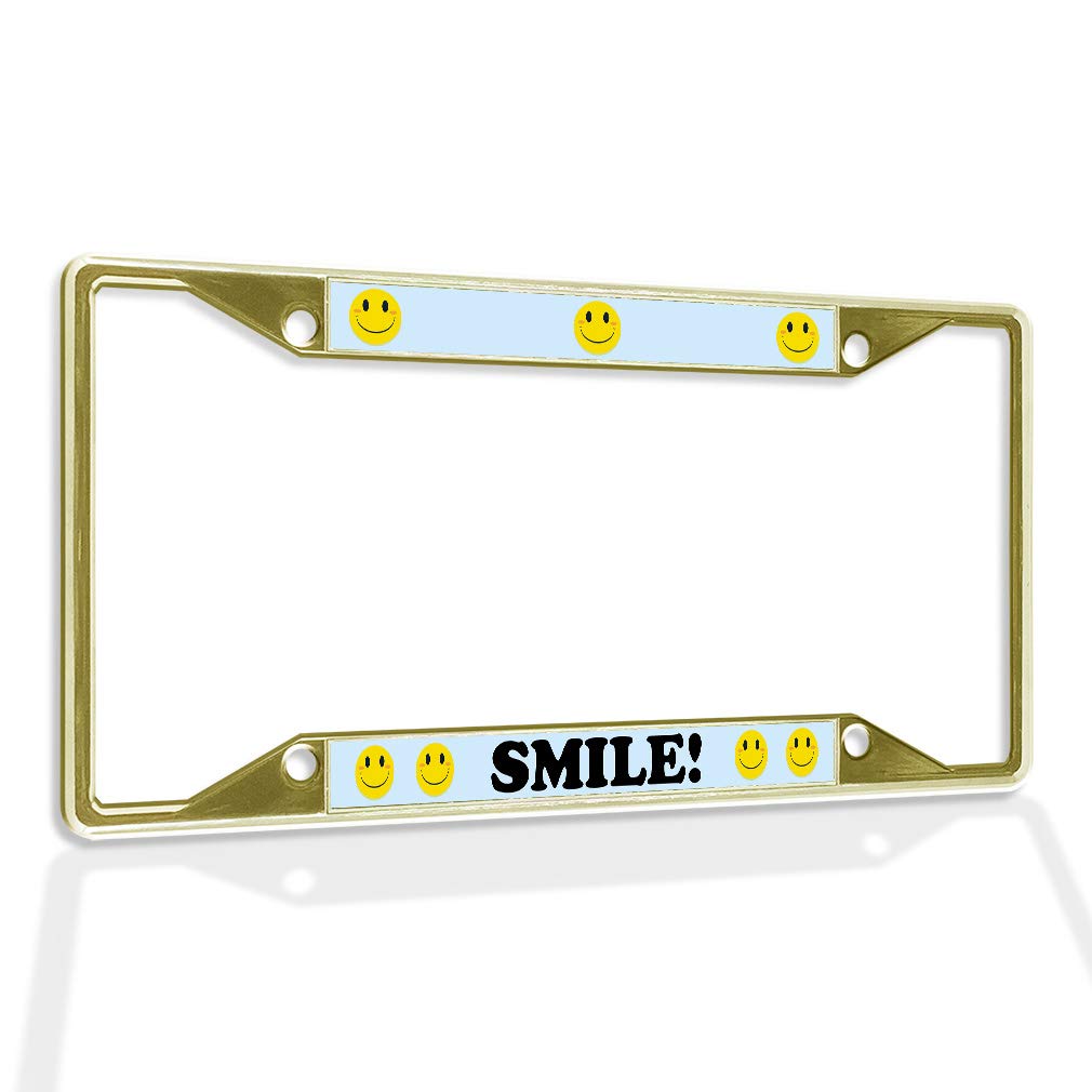 Premium Metal License Plate Frame with Smile Design - Weatherproof & Durable 4-Hole Car Accessory in Gold - Perfect for Cars, Trucks & SUVs