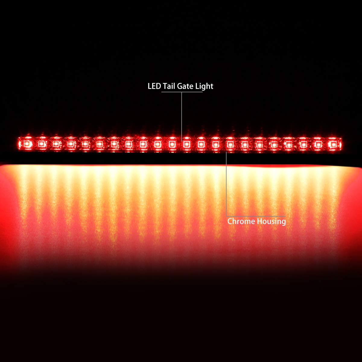 DNA Motoring TGL-DRAM03-LED-CH Full LED Rear Center Tailgate Light Brake Lamp - Compatible with Most SUVs & Trucks for Enhanced Visibility & Safety at Night Driving