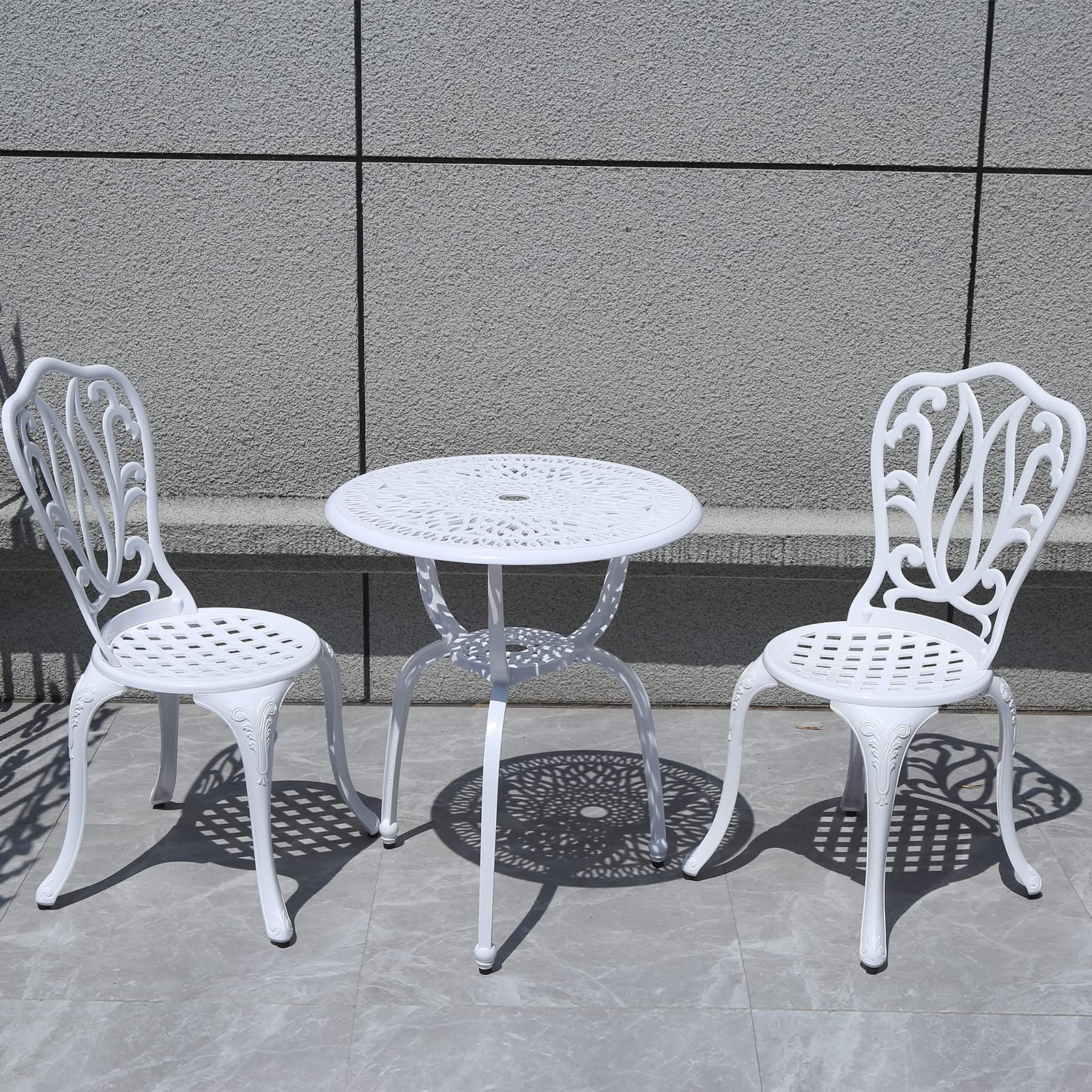 3-Piece Outdoor Bistro Set - Rust-Resistant Cast Aluminum Patio Table & Chairs for Garden, Porch, Yard - Perfect for Coffee Mornings & Relaxing Evenings (White)