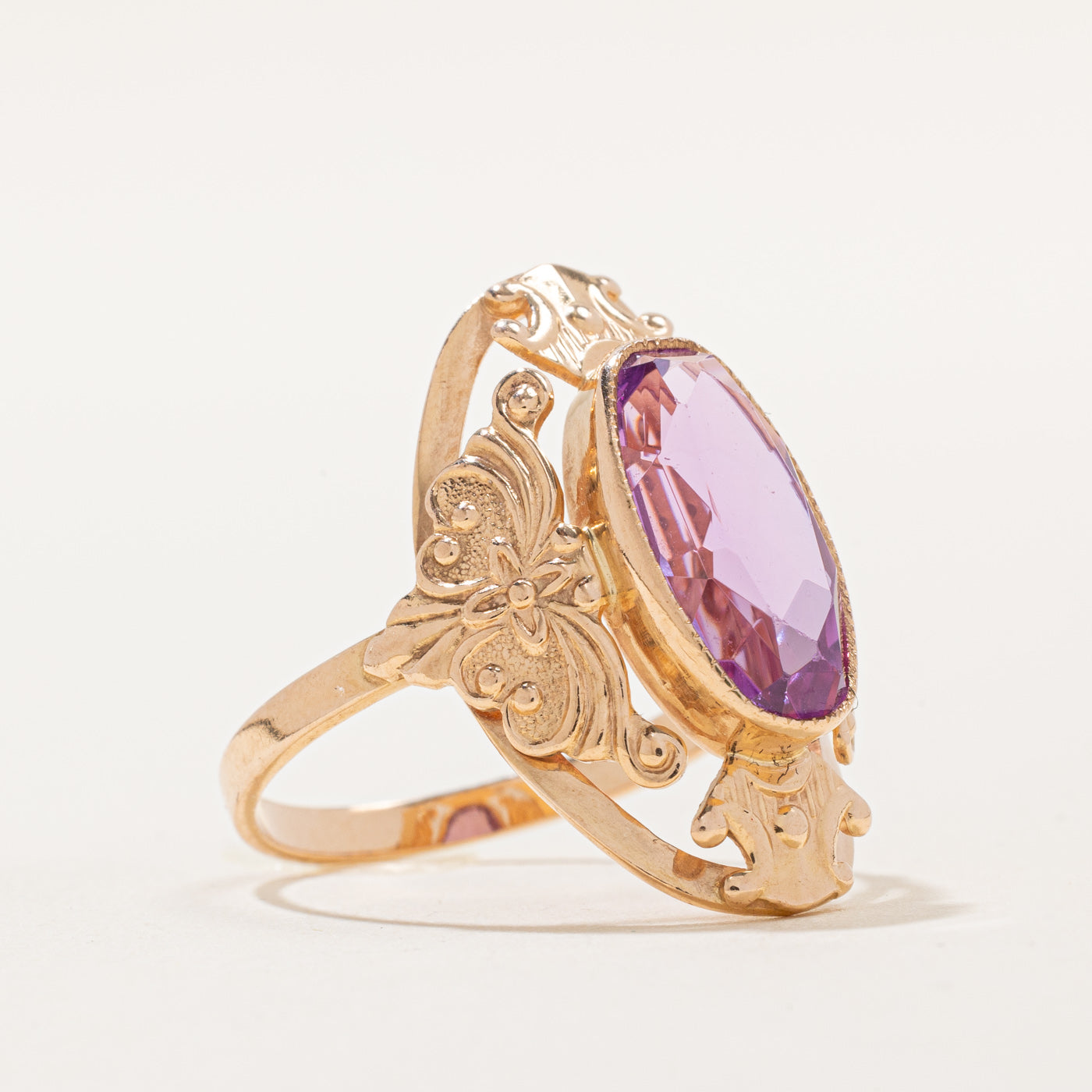 Vintage Soviet Hallmarked Pink Sapphire Cocktail Ring - 4.13ct Oval Cut Synthetic Gemstone - Size 8.75 - Elegant Evening Wear & Special Occasion Jewelry Gift