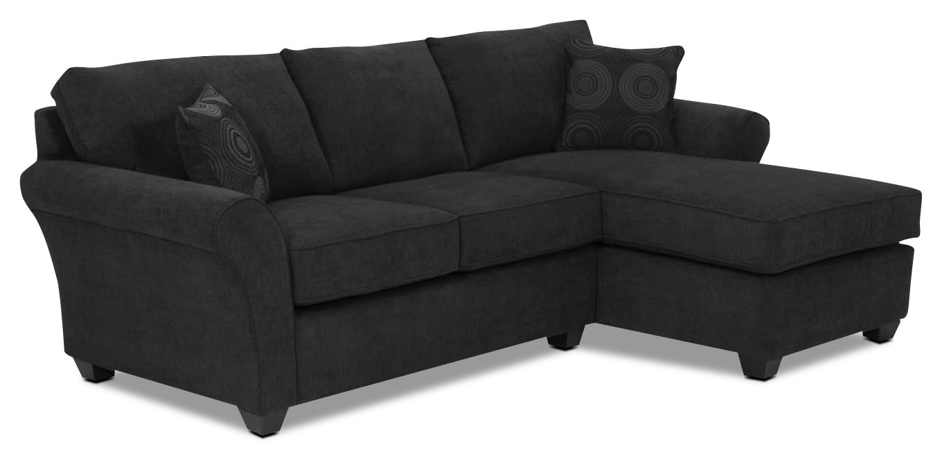Althea 2-Piece Sectional Sofa with Right Facing Chaise Lounge - Modern Black Fabric Living Room Furniture for Small Spaces & Apartments