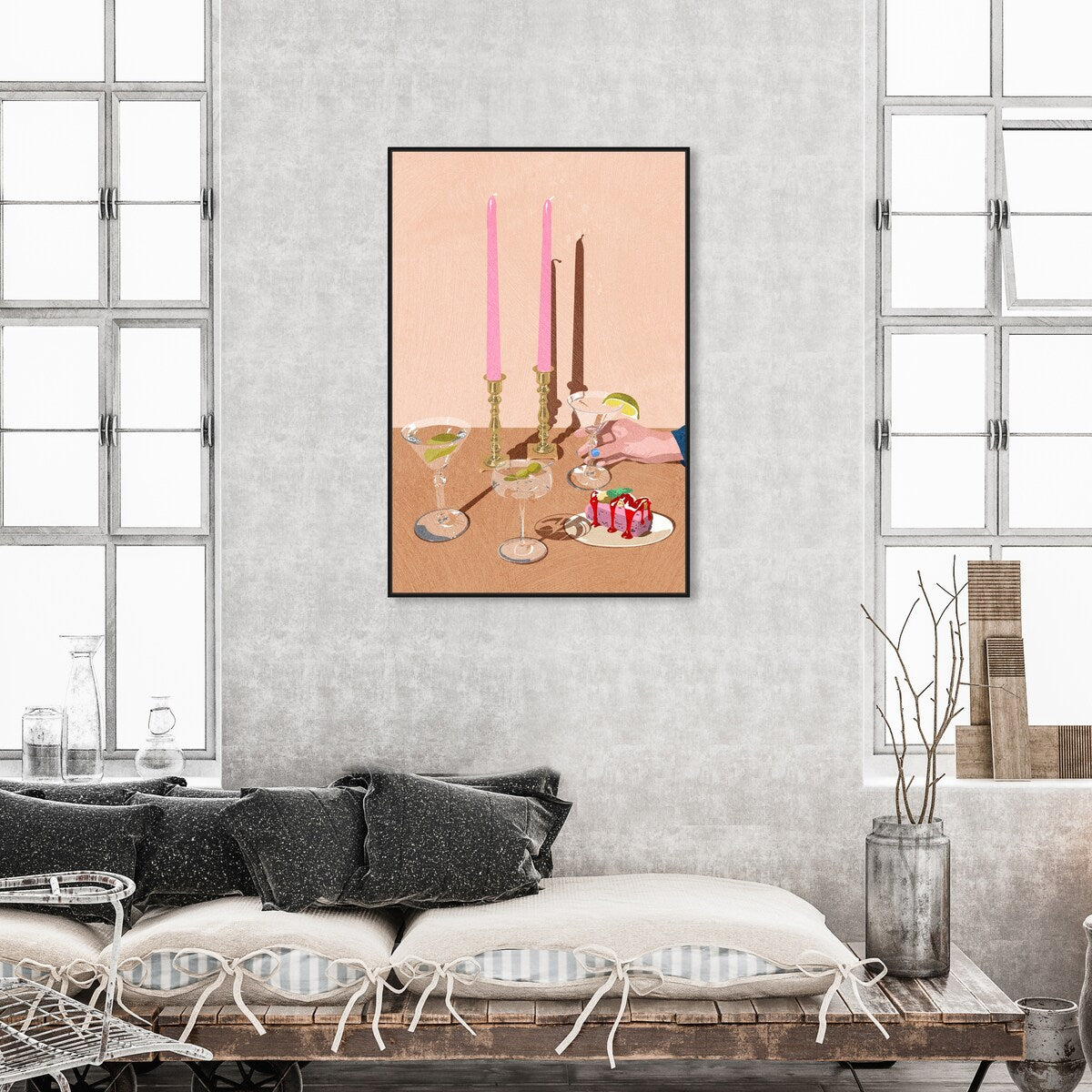 Elegant Pink Framed Canvas Wall Art Print - Modern Dessert & Drink Theme for Dining Room Decor | Perfect for Kitchen, Living Room, and Home Decoration