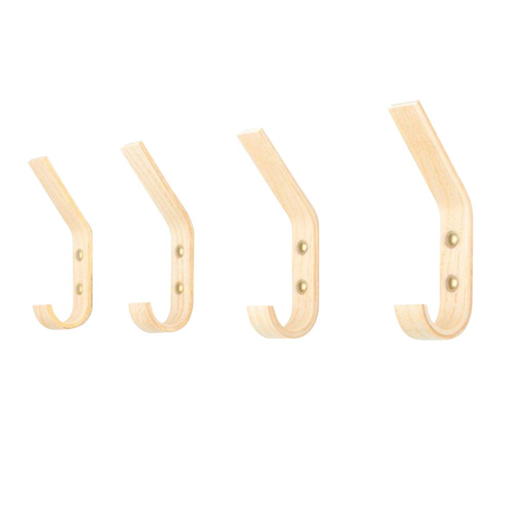 4 Pack Wooden Wall Hooks - Rustic Bathroom Towel Hanger, Coat Hook Organizer for Home Decor (Use in Bathroom, Bedroom, Entryway, Kitchen)