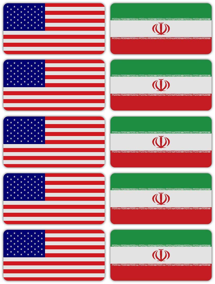 10-Pack 3M Reflective US & Iran Flag Stickers - High Visibility Safety Decals for Hard Hats, Helmets, Bikes, Toolboxes & Laptops - Perfect for Night Safety, Work Zones & Outdoor Activities
