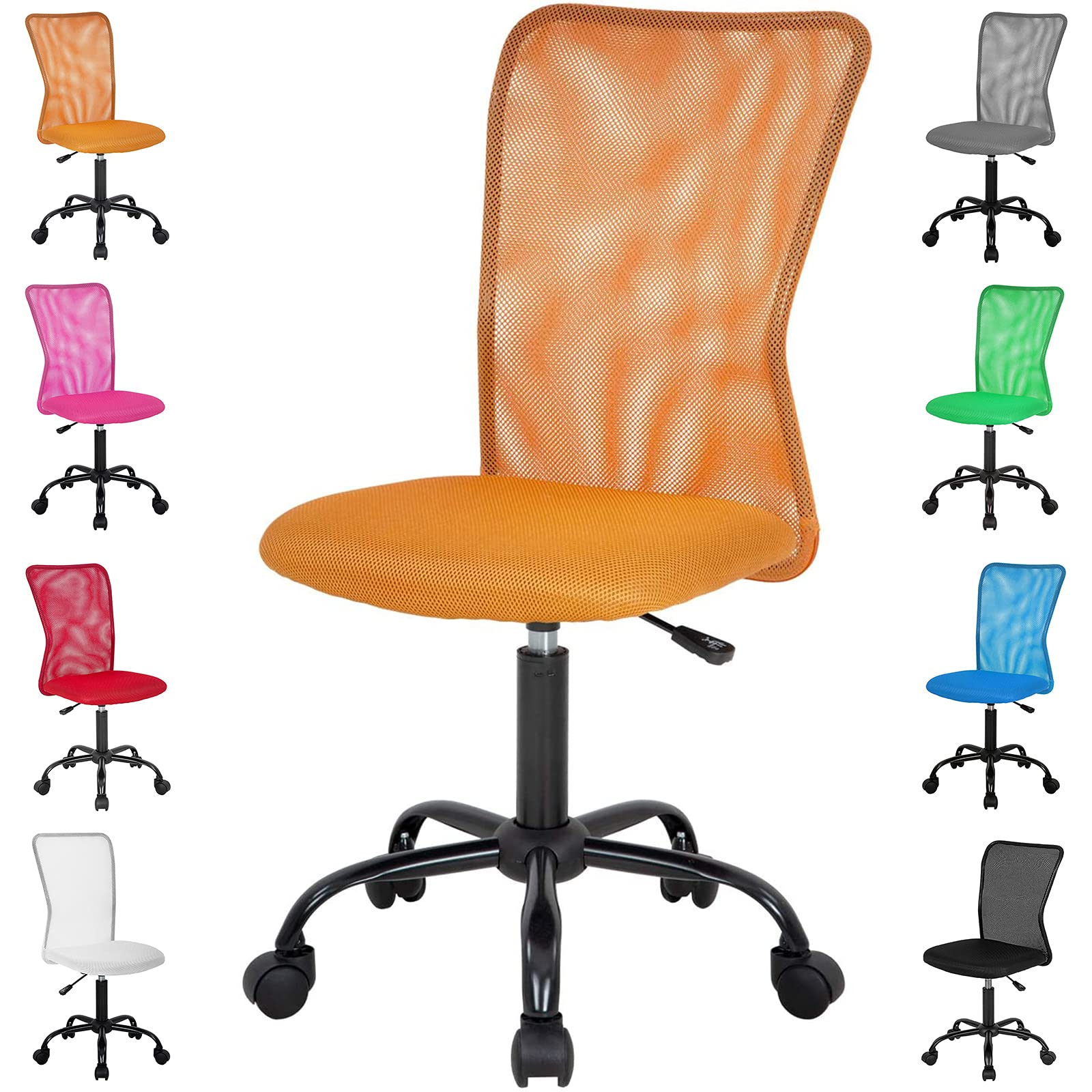 Ergonomic Mid Back Mesh Office Chair with Adjustable Height & Lumbar Support - Modern Armless Rolling Chair for Home Office, Computer Desk, and Executive Tasks (Orange) - Perfect for Long Work Hours, Gaming, and Remote Work Comfort