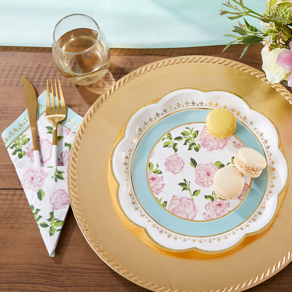 Premium 9-Inch Blue Paper Plates for Tea Parties - Set of 16 | Elegant Disposable Tableware for Afternoon Tea, Baby Showers & Bridal Showers