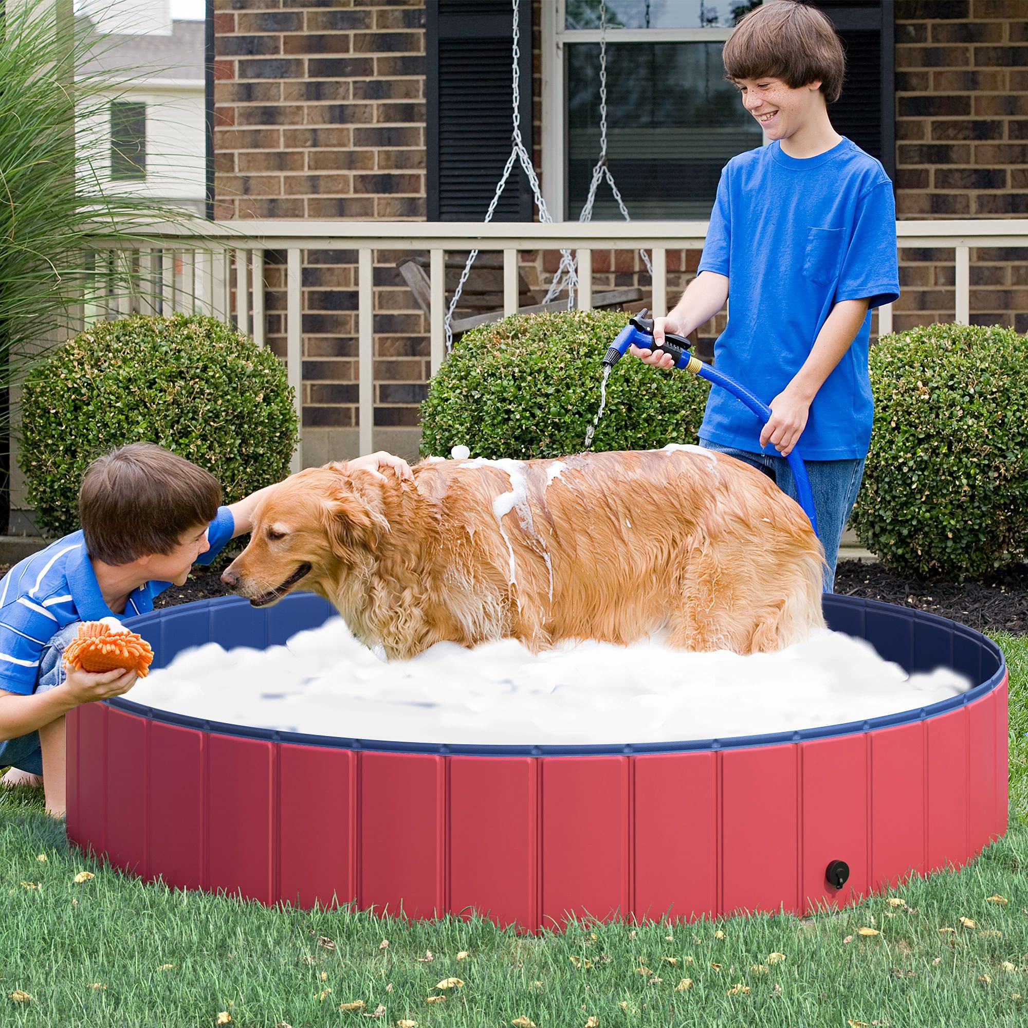 PawHut Foldable Pet Swimming Pool - Portable Dog Bathing Tub, 12