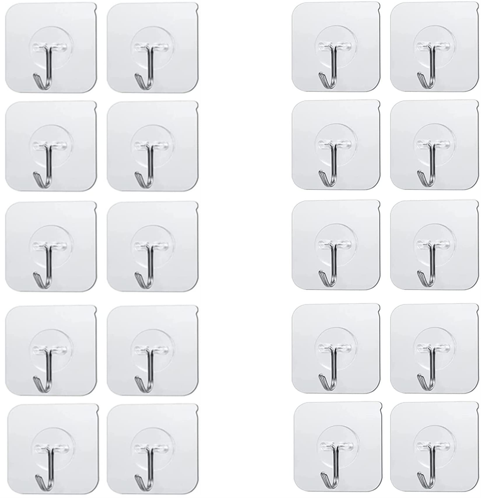 KK5 Heavy Duty Adhesive Hooks - 22 lbs Weight Capacity, Transparent Wall Hooks (30 Pack) - Perfect for Hanging Towels, Coats, Keys, and Home Decor in Bathroom, Kitchen, or Entryway
