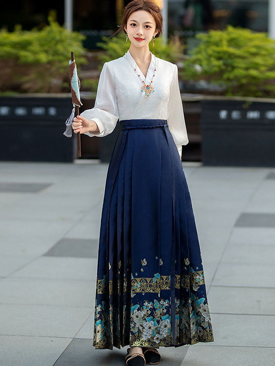 Elegant Pleated Skirt Hanfu Wedding Dress for Brides - Traditional Chinese Style Bride Gown for Wedding Ceremony & Tea Party