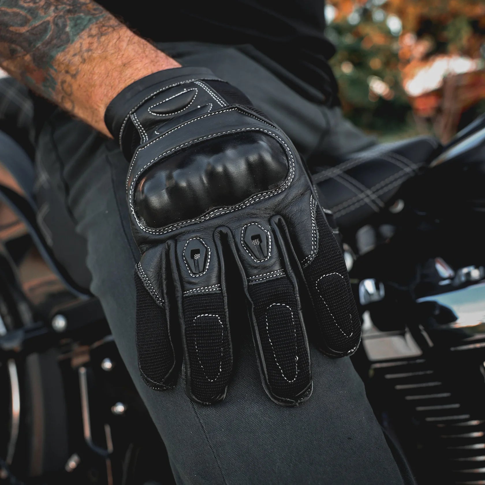 Open Road Hard Knuckle Motorcycle Gloves - Protective Riding Gloves for Men & Women - Durable Leather Biker Gloves for Harley, Cruiser & Street Bikes - Ideal for Long Rides, Commuting & Motorcycle Tours