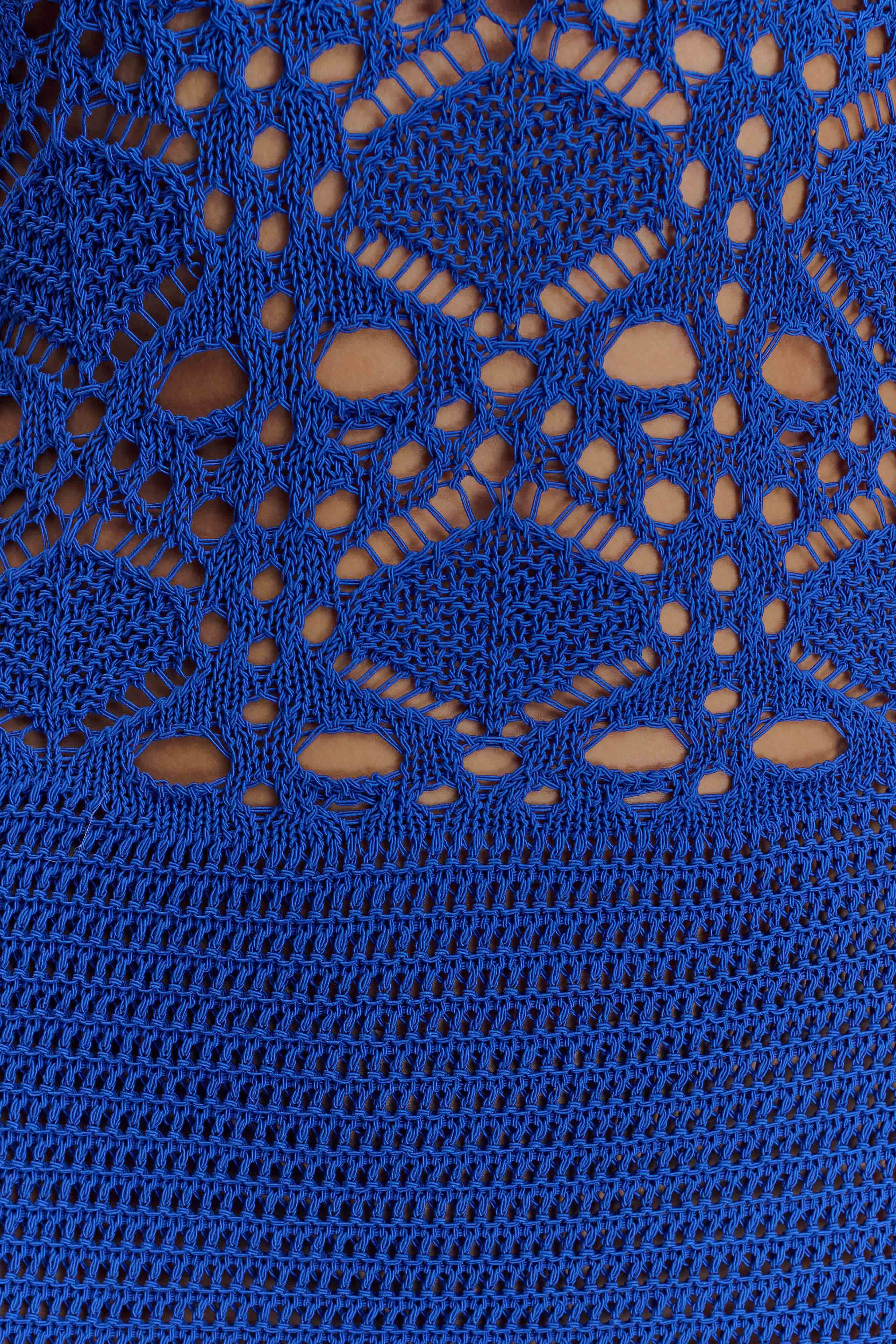 Everette Crochet Knit Mini Dress in Cobalt Blue - Perfect for Summer Beach Vacations & Boho Chic Outfits