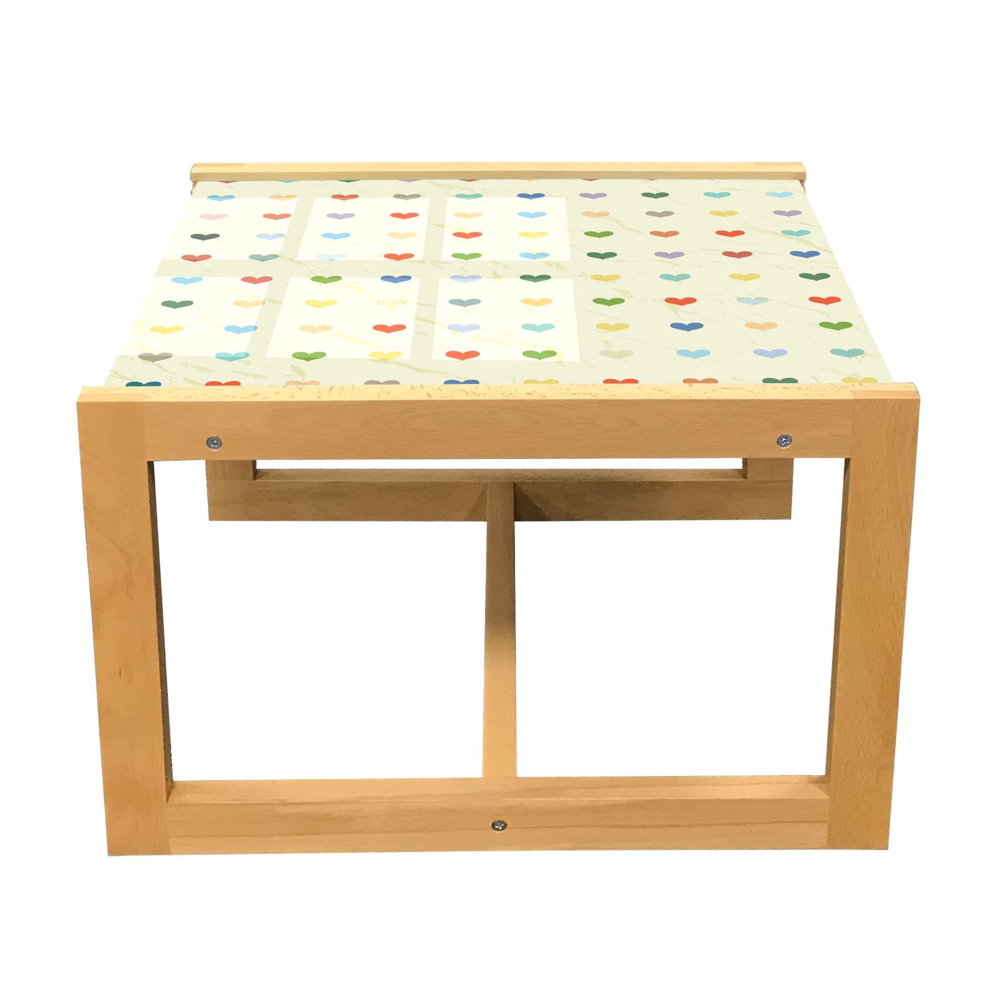 Ambesonne Hearts Coffee Table - Romantic Valentines Day Design with Wooden Frame & Acrylic Glass Top, Perfect for Office, Dorm, Living Room - Small Size in Eggshell & Multicolor | Ideal for Home Decor, Gift Giving, and Creating a Cozy Atmosphere