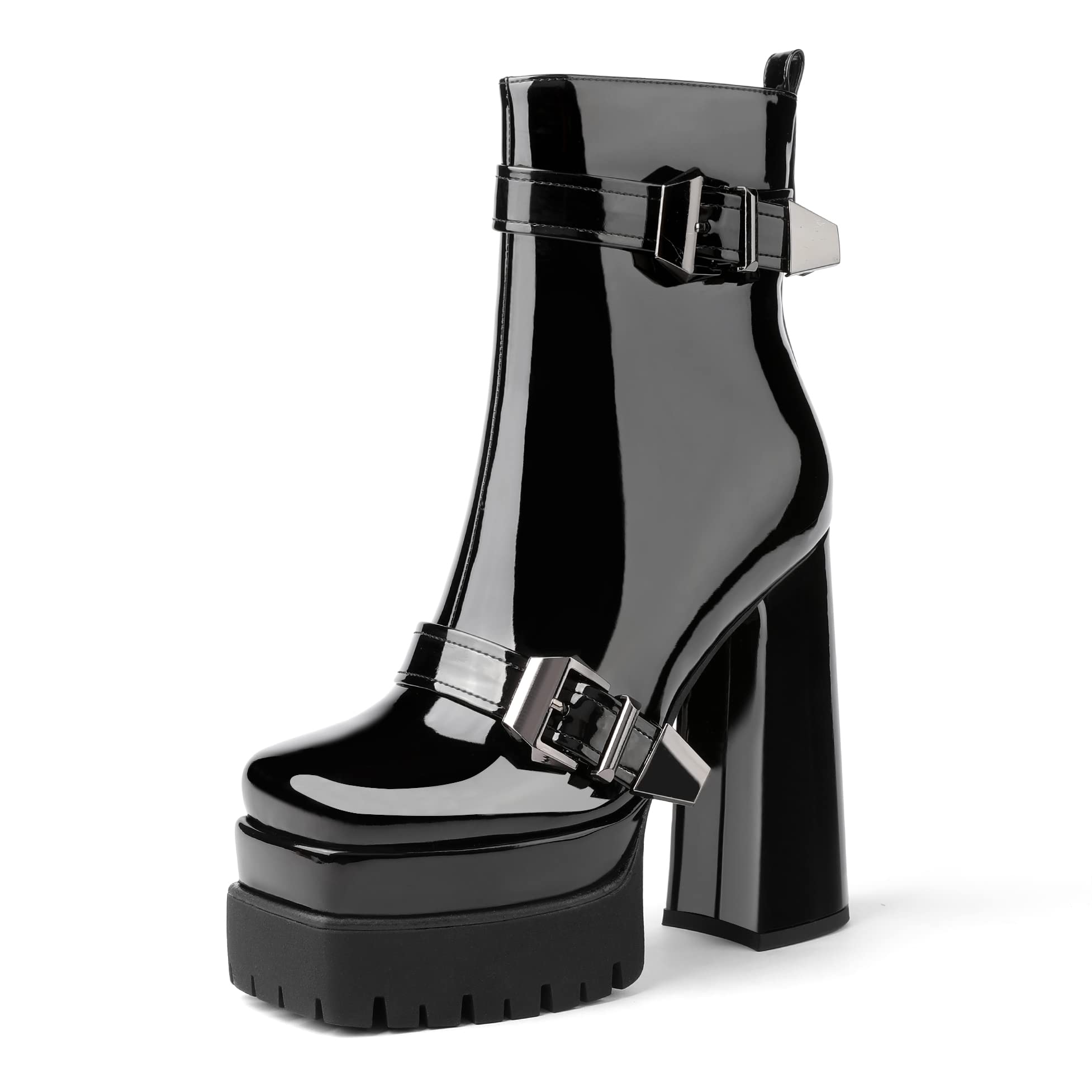 Eldof Women's Chunky Heel Platform Boots with Square Toe & Side Zipper - Stylish Winter Booties for Casual Outfits, Parties & Night Out