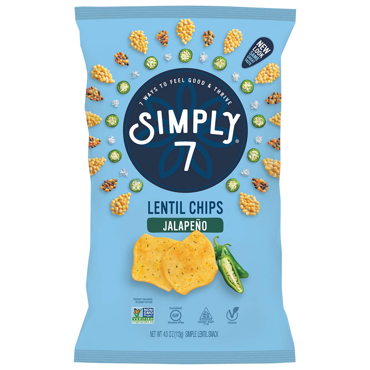 Simply7 Gluten-Free Lentil Chips, Jalapeño Flavor, 4 Oz Bag – Crunchy Vegan Snack for Parties, Healthy On-the-Go Food & Keto-Friendly Diet