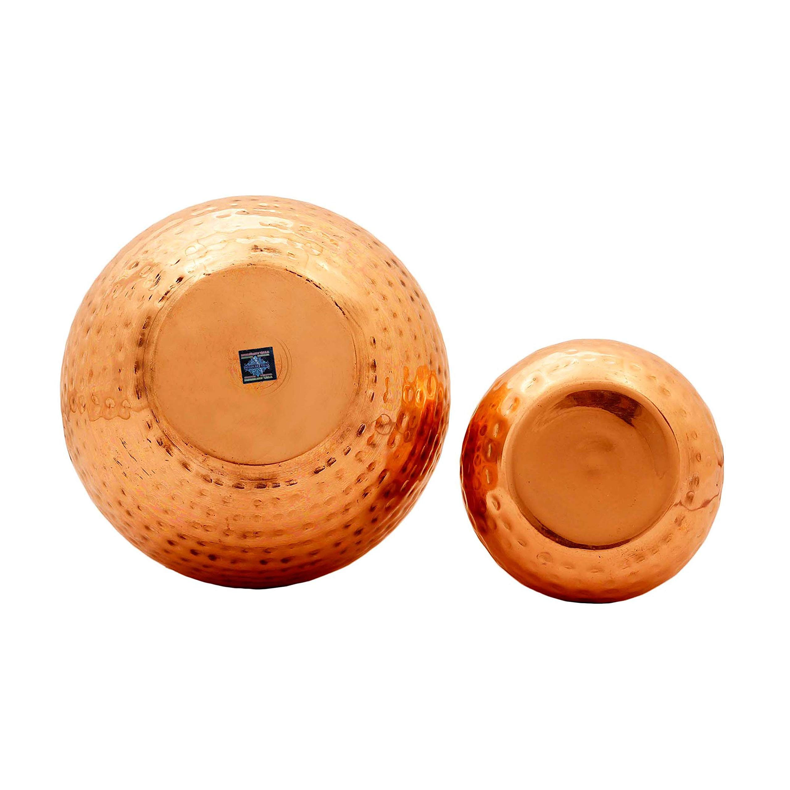 Pure Copper Water Bottle with Inbuilt Glass & Hammered Matka Design - 54 Oz (Pack of 2) | Aesthetic Drinkware for Bedroom, Office & Travel | Ayurvedic Copper Storage Vessel for Healthy Hydration