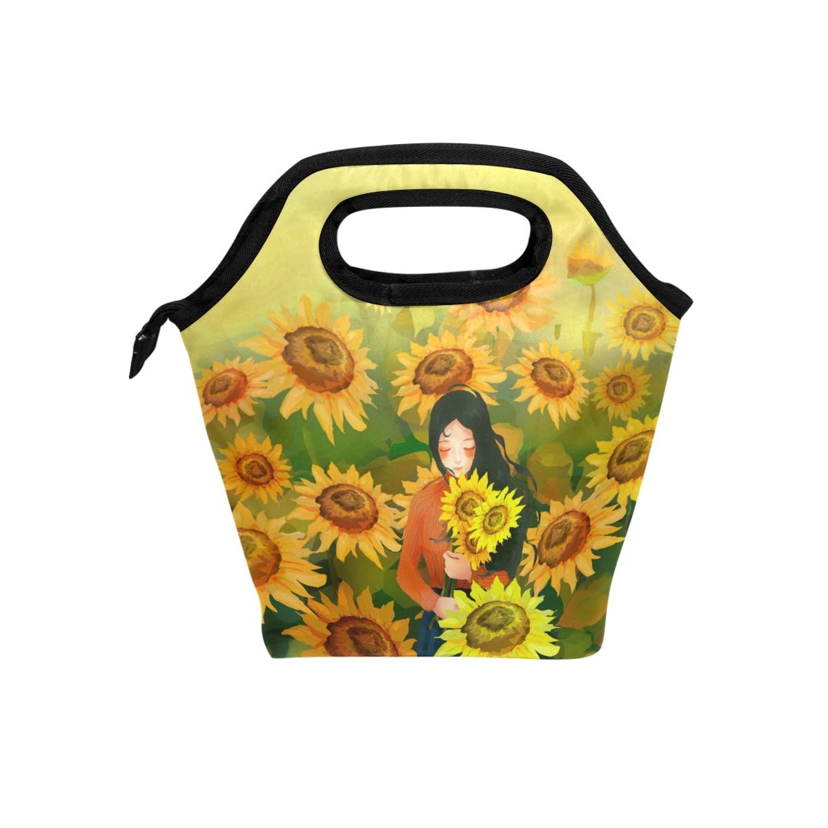 Husky Sunflower Insulated Lunch Cooler Bag - Reusable Watercolor Design Tote for Women & Men - Perfect for Work, School, Picnics & Outdoor Activities