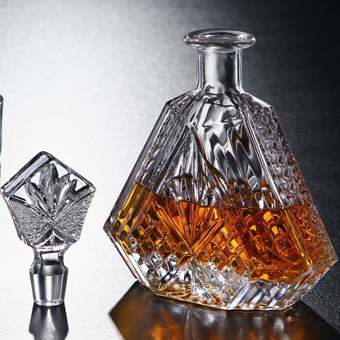 Premium Whiskey Decanter Set with 4 Crystal Glasses - 22.5 Oz Engraved Liquor Decanter & 11 Oz Whiskey Tumblers for Scotch, Bourbon, Vodka, Rum - Perfect for Home Bars, Gifts for Men, Dinner Parties & Special Occasions