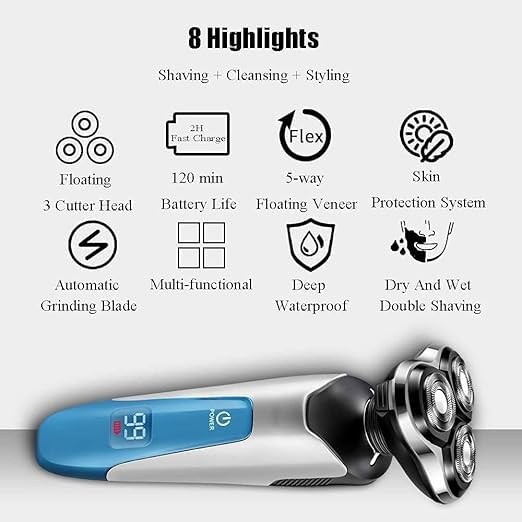 Electric Razor for Men - Waterproof Rotary Shaver with Beard Trimmer, Cordless USB Rechargeable, LED Display - Perfect for Travel, Gifts for Husband & Dad - Ideal for Home, Office and On-the-Go Shaving