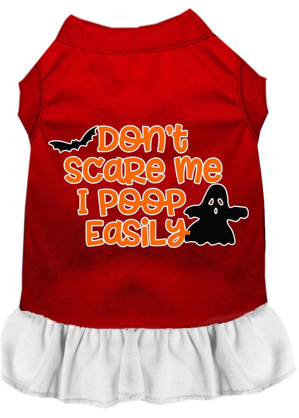 Halloween Pet Costume for Dogs & Cats - 'Don't Scare Me, I Poop Easily' Funny Screen Printed Design, Red with White, Size Small (3-6 lbs) | Perfect for Halloween Parties & Pet Photo Shoots