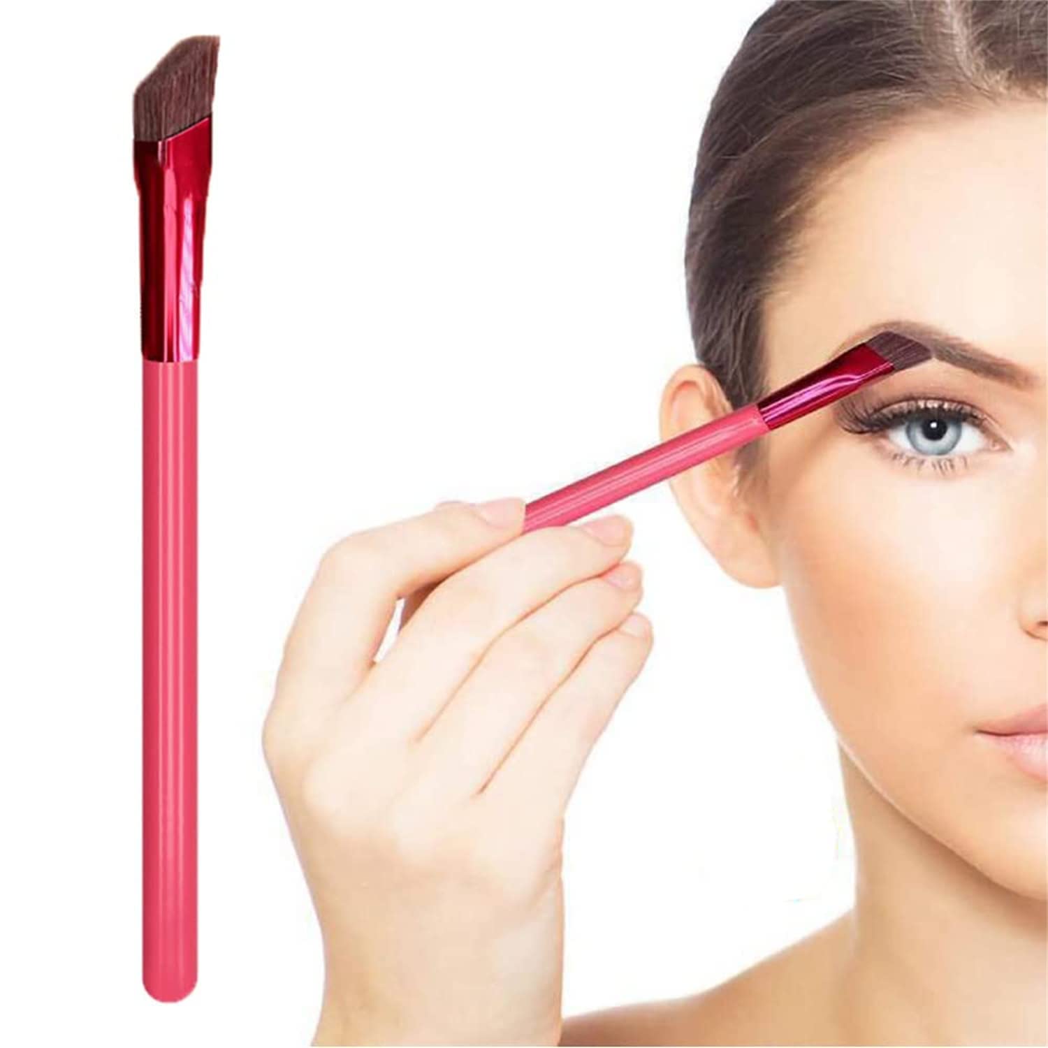 Gleva Professional Multi-Function Eyebrow Brush - Angled Eyeliner & Brow Stamp Brush for Perfect Eyebrow Filling & Shaping (Red) | Ideal for Eyebrow Makeup, Microblading & Everyday Beauty Routine
