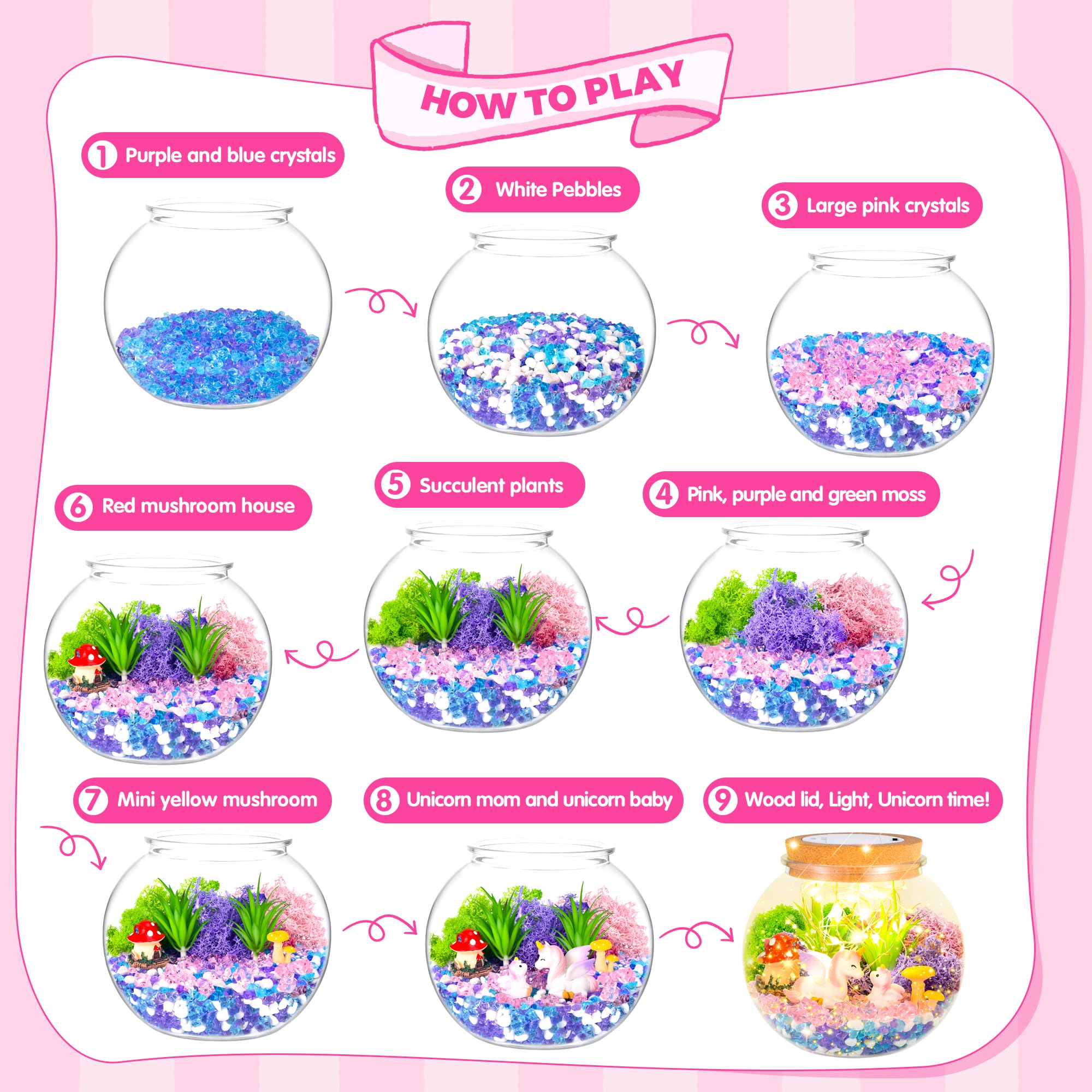 Magical DIY Unicorn Terrarium Kit with LED Lights - Creative Arts & Crafts Toy for Girls Ages 5-12 - Perfect Birthday Gift for Kids - Fun STEM Activity for Bedroom Decor & Imaginative Play