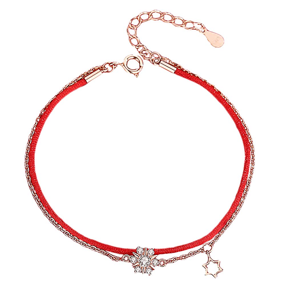 BESPORTBLE Red Rope Snowflake Bracelet - Rose Gold Christmas Jewelry Gift for Women, Girls (1PC) | Holiday Party, Christmas Decor, Festive Accessories