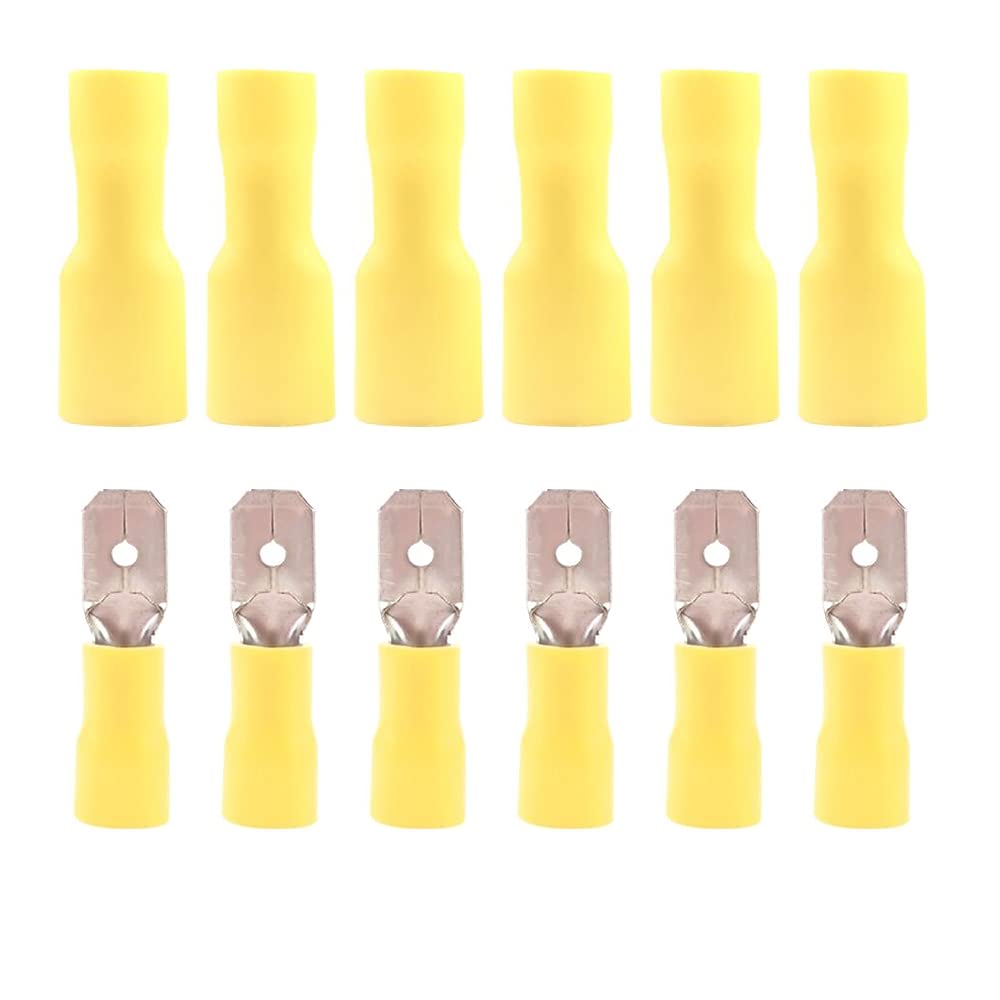 100PCS 12-10 AWG Male Female Spade Connectors - Insulated Electrical Crimp Terminals for Automotive, Marine & Home Wiring (Yellow) - Perfect for Battery, Speaker & Appliance Connections