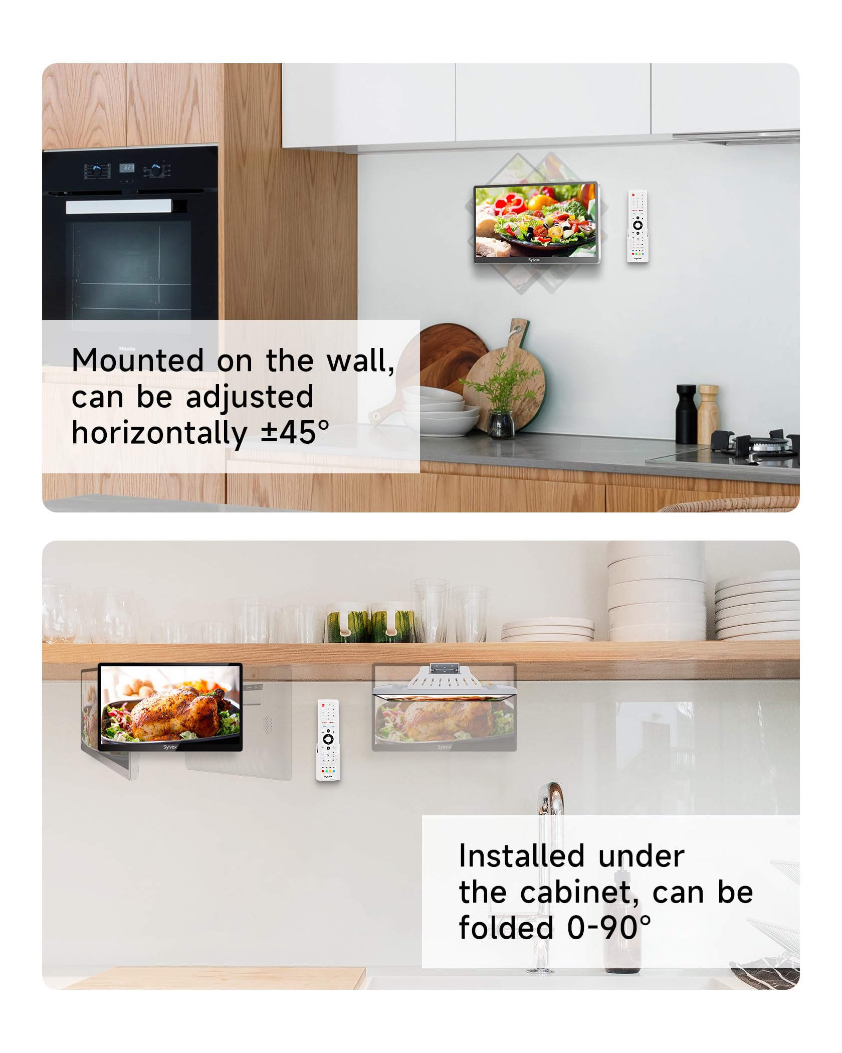 SYLVOX 15.6 Inch Smart Kitchen TV - Full HD 1080P Under Cabinet Television with Google OS, Voice Remote, WiFi & Bluetooth - Perfect for Cooking Entertainment & Small Spaces