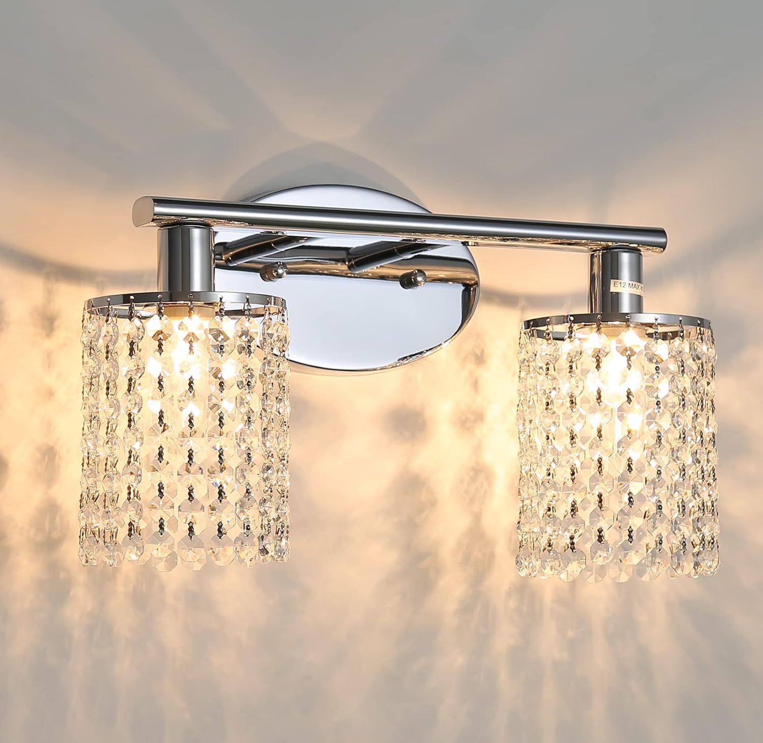 Modern Chrome Bathroom Vanity Light - 2-Light Wall Sconce for Mirror Lighting, Elegant Crystal Vanity Fixture for Bathroom Decor | Perfect for Master Bath, Powder Room & Spa Style Vanity Areas