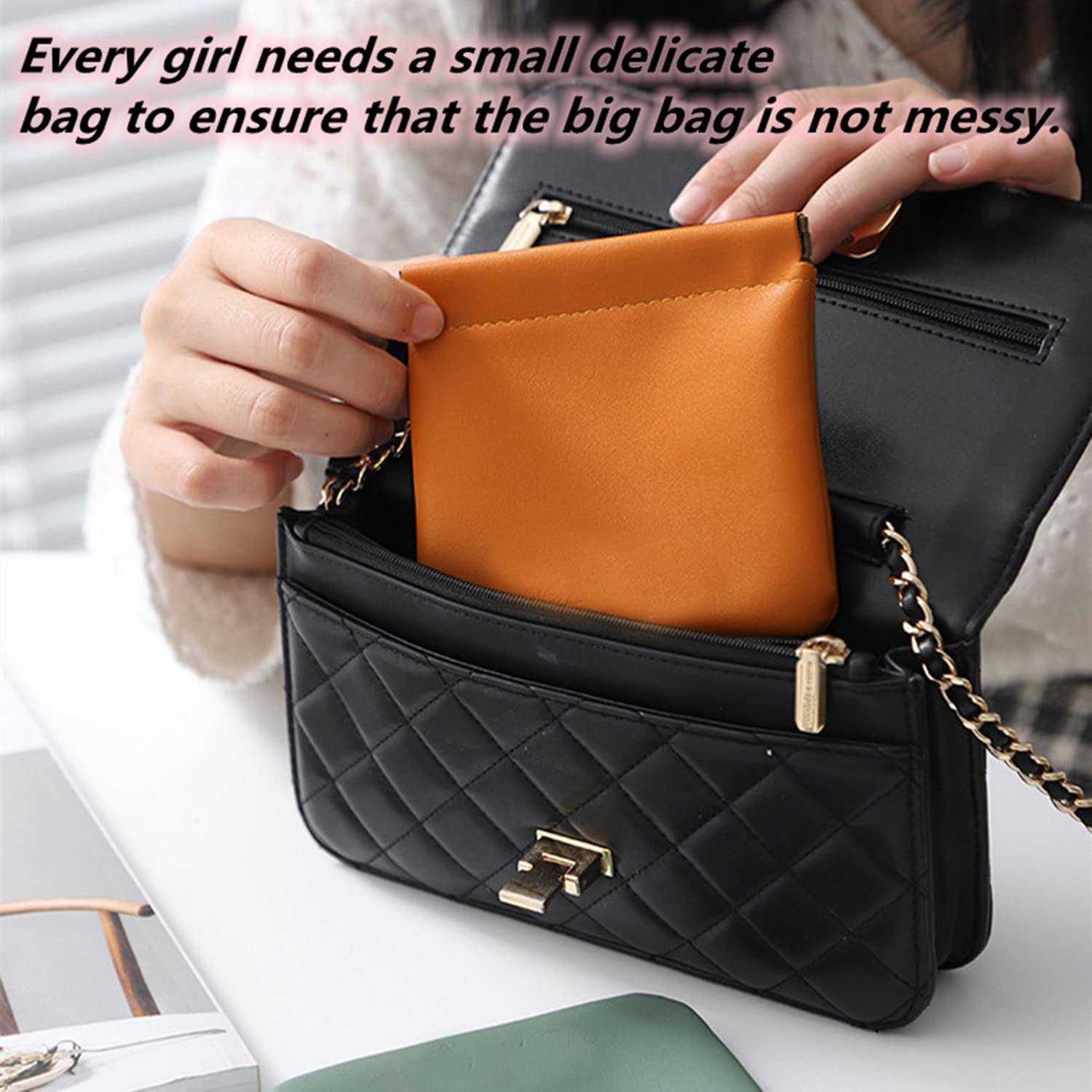 2PCS Lambskin Cosmetic Bags - Waterproof Travel Makeup Pouch for Women, Portable & Magnetic Closure (Caramel) - Perfect for Travel & Daily Use