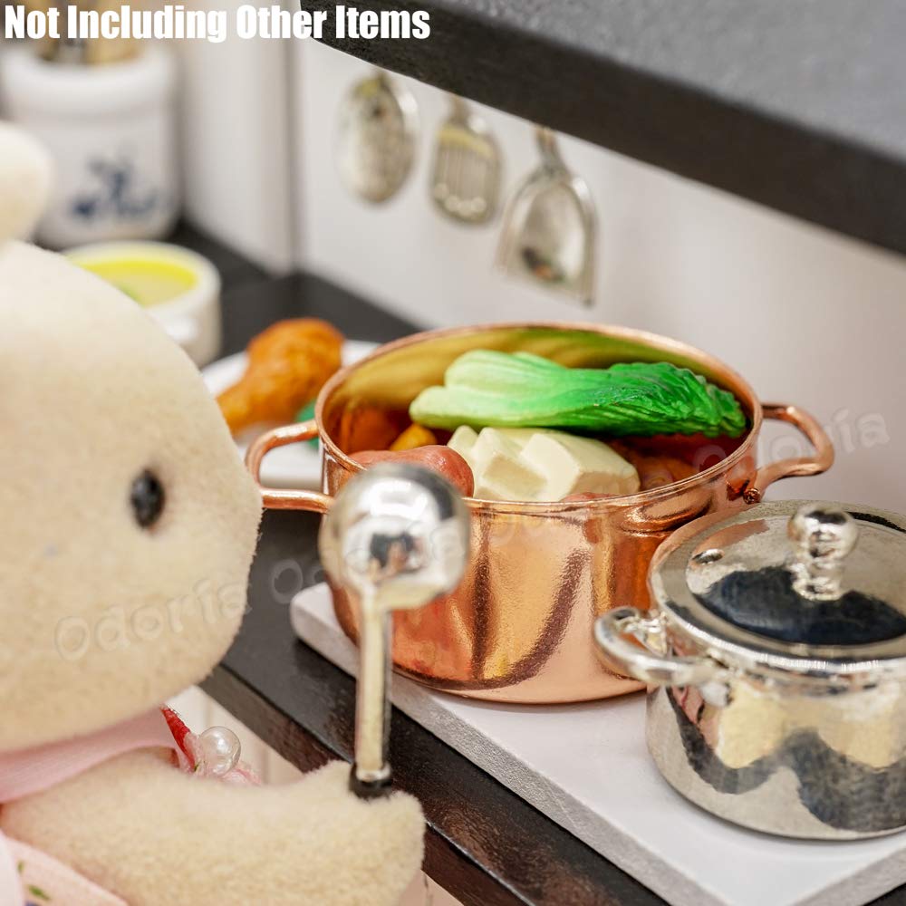 Odoria 1/12 Scale Miniature Copper Pot Set - Realistic Dollhouse Kitchen Accessories for Miniature Cooking & Baking Scenes