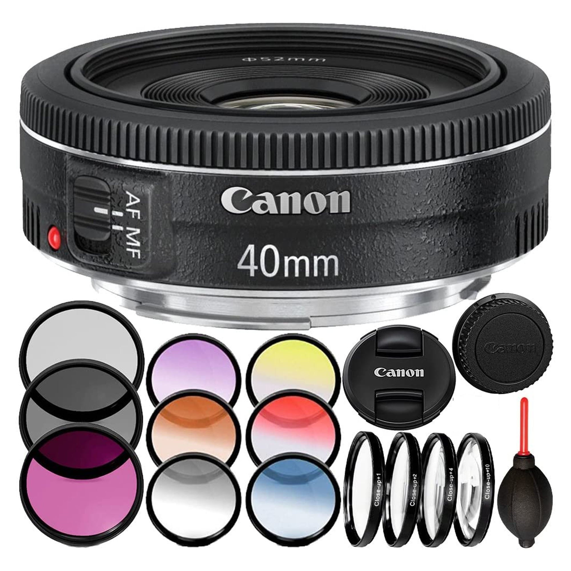 Canon EF 40mm f/2.8 STM Lens with Deluxe Bundle - Includes Color Filters, Lens Hood & Carrying Case - Perfect for Portrait, Street & Travel Photography