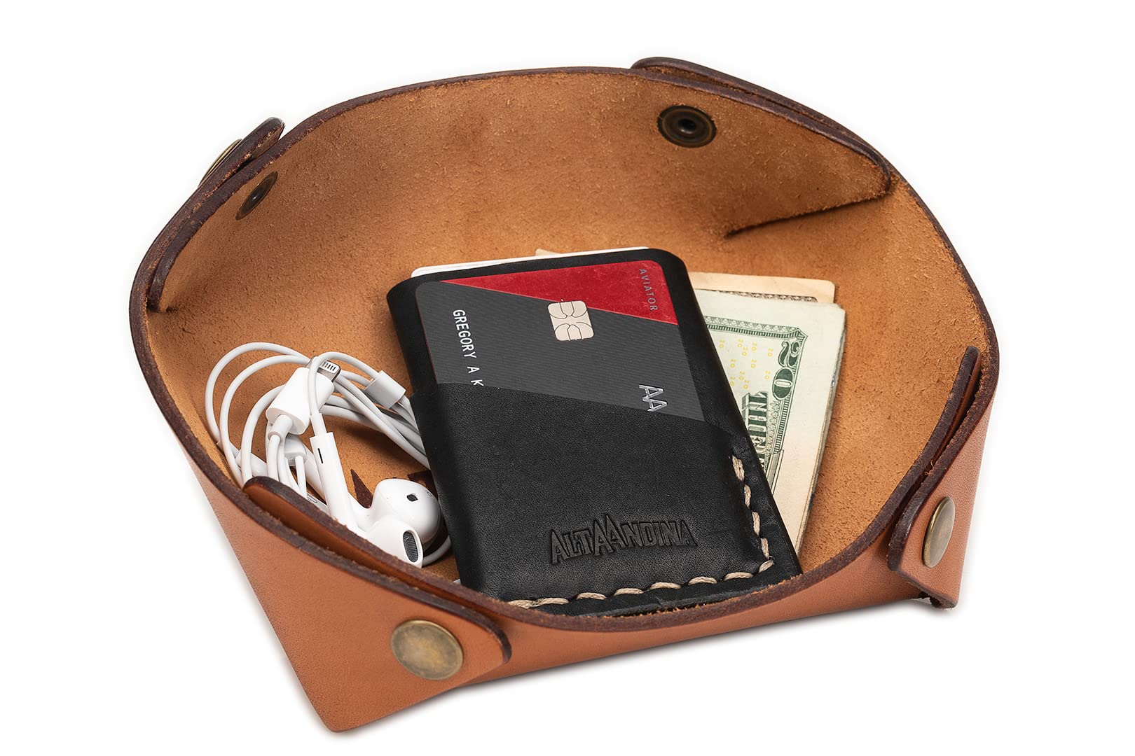 Premium Vegetable-Tanned Leather Travel Valet Tray - Collapsible Catchall Organizer for Nightstand & Dresser (Brown) | Perfect for Jewelry, Keys & Essentials | Men & Women's Luxury Home Decor