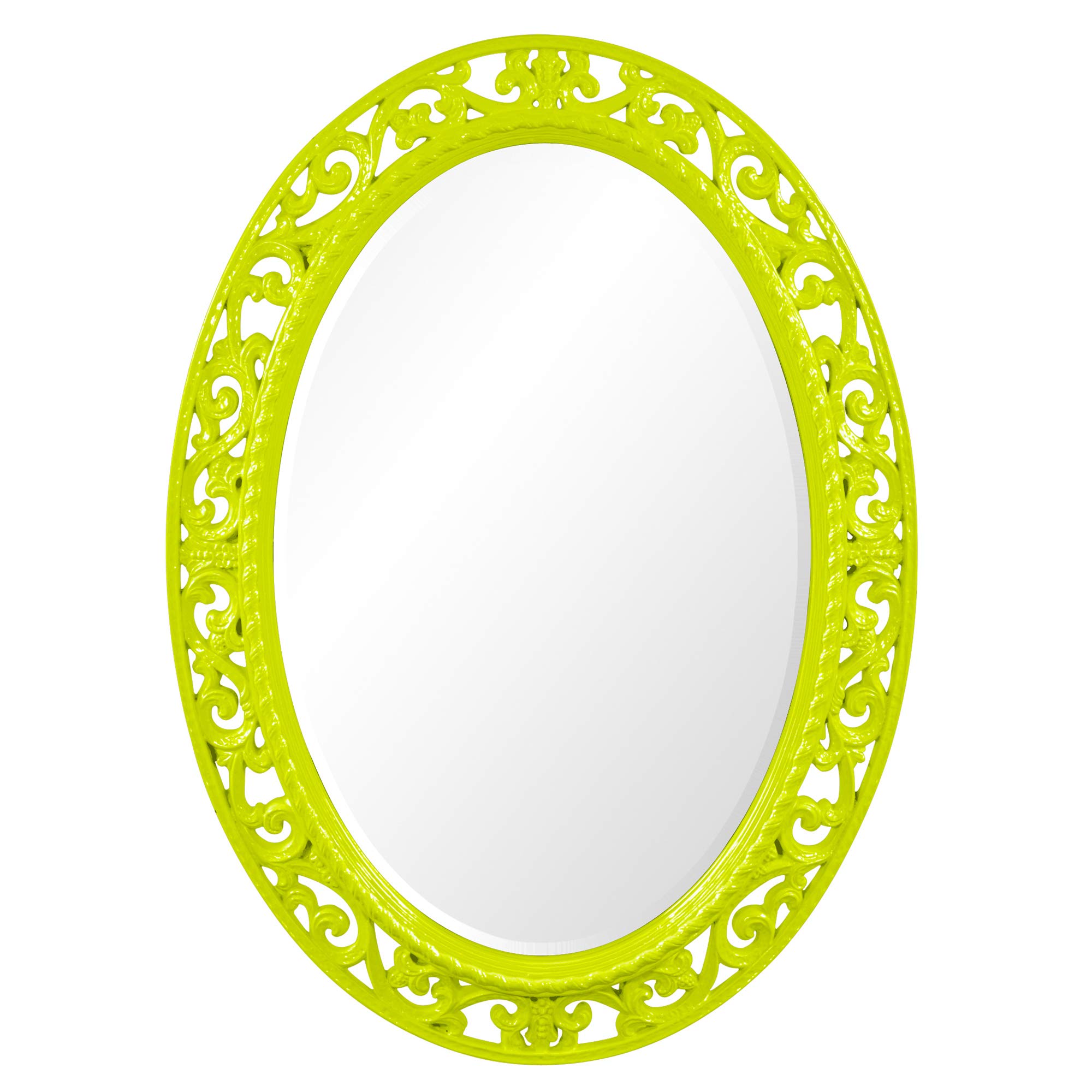Howard Elliott Suzanne Antique Oval Hanging Wall Mirror - Vintage Vanity Mirror with Ornate Scroll Resin Frame - Glossy Green Wall Decor for Living Room, Bedroom, Farmhouse - 27 x 37 Inch - Perfect for Entryway, Hallway & Home Decor Accent